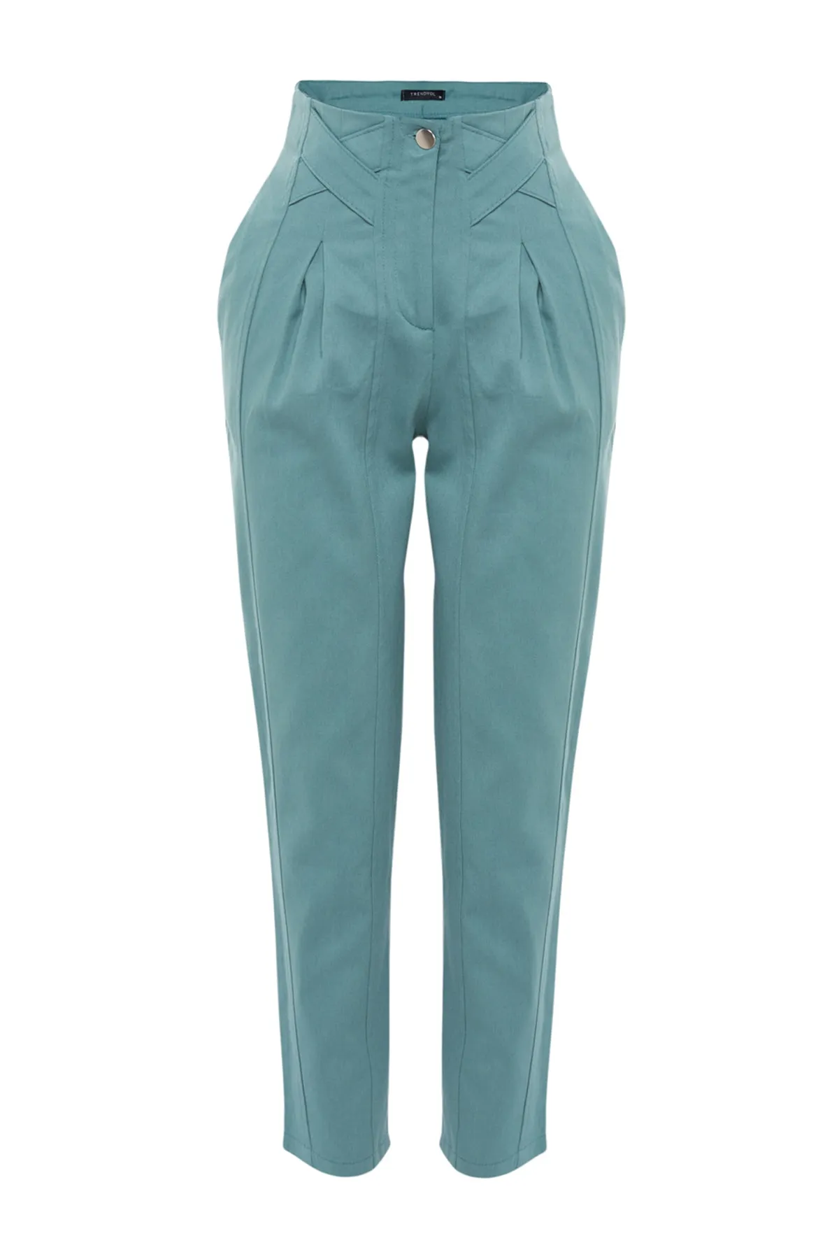 Trendyol Collection  Petrolfarbene, gewebte Hose aus Baumwolle mit Karottenmuster und detaillierten Streifen TWOAW22PL0342