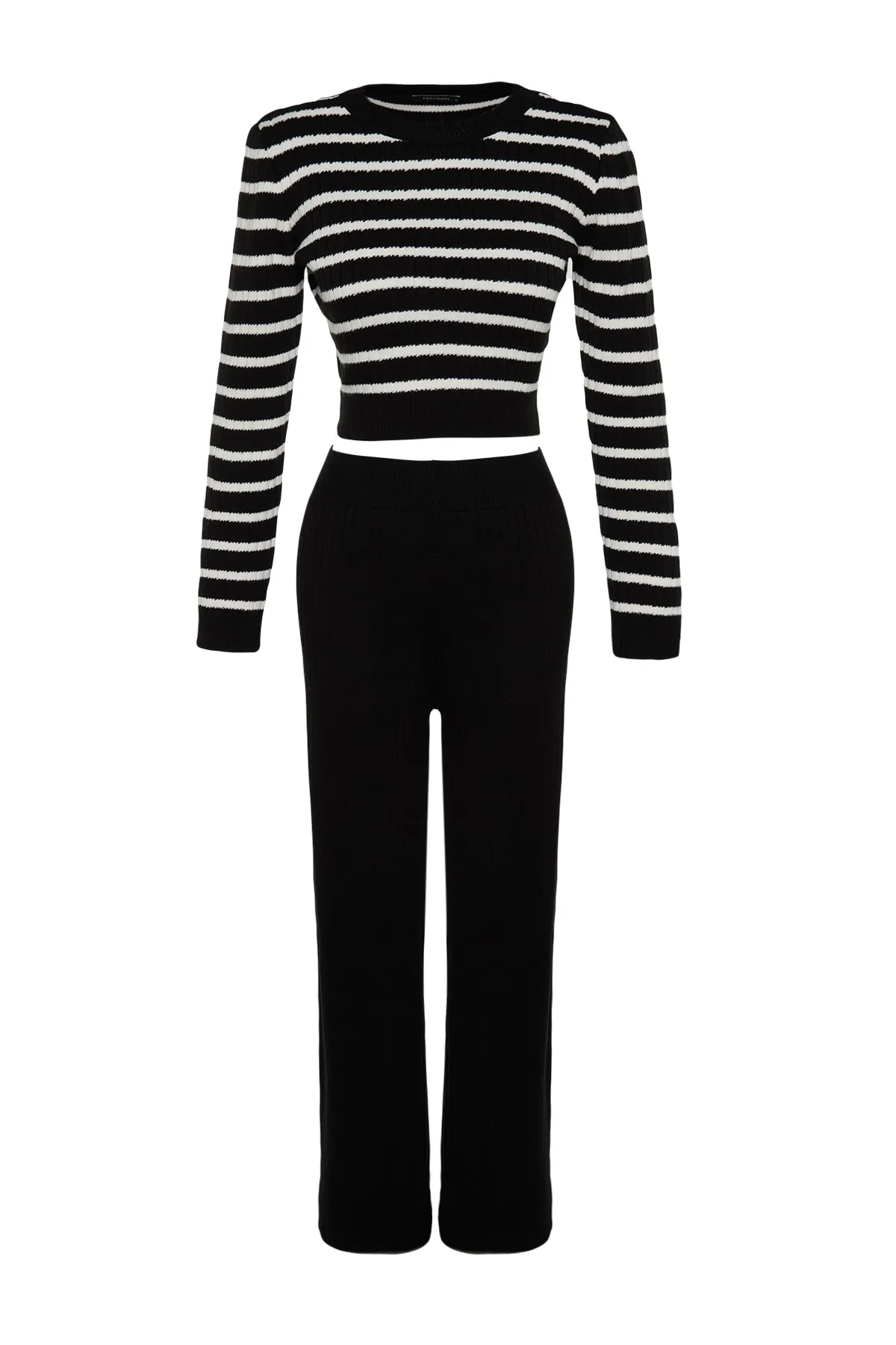 Trendyol Collection  Schwarzes, kurzes Strickoberteil und -unterteil-Set TWOAW24AU00057