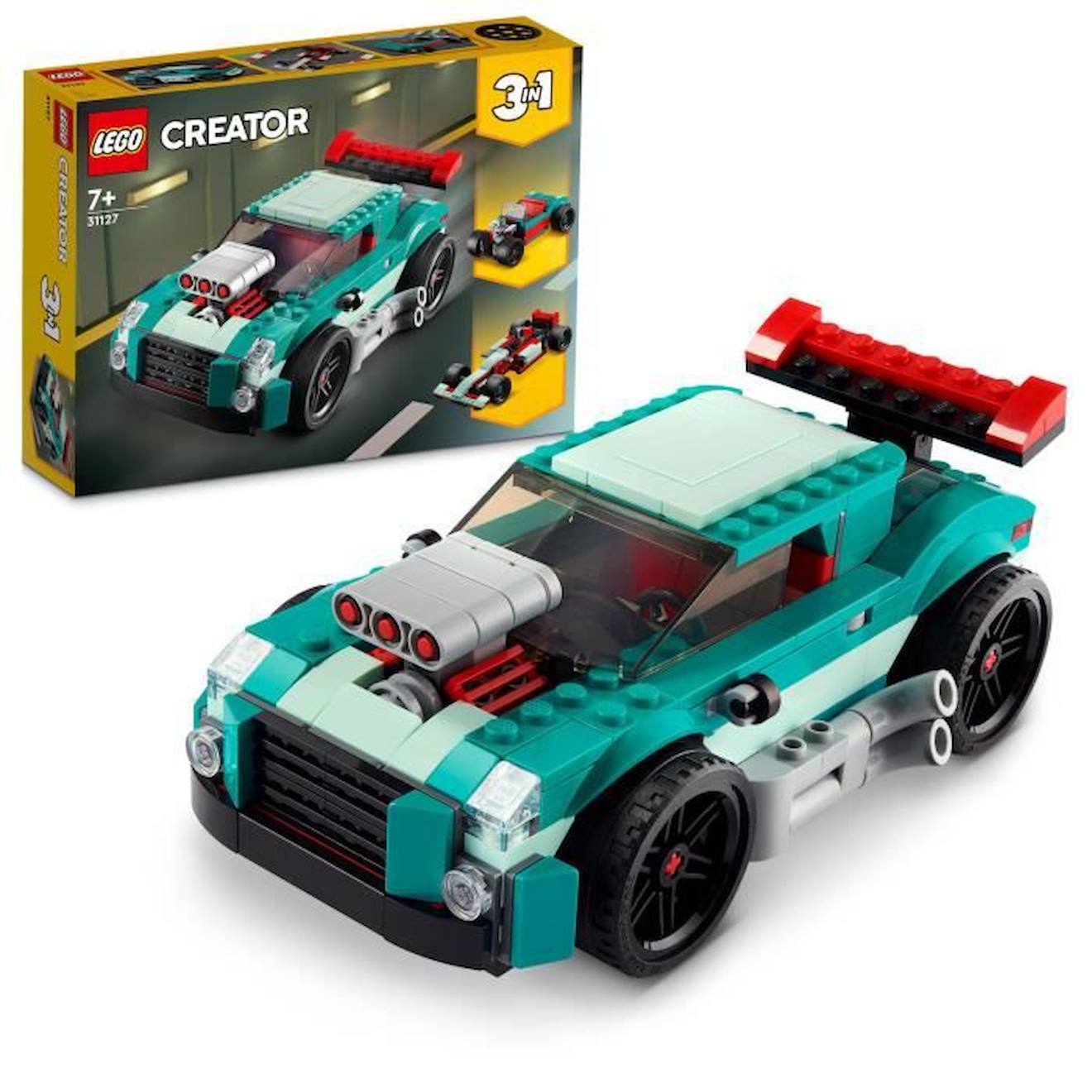 LEGO® 31127 Creator 3 en 1 Le Bolide De Rue, Jouet de Voiture de Course, Modèles de Sport ou Hot Rod bleu