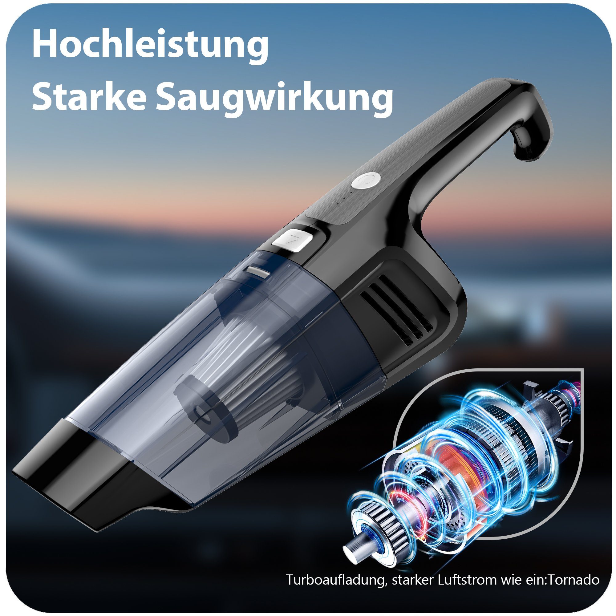 Tisoutec Akku-Handstaubsauger Akku Handstaubsauger,12000Pa USB aufladbar Tragbar Leicht Mini, Staubsauger,6000mAh Auto-Staubsauger,Nass & Trocken Handsauger