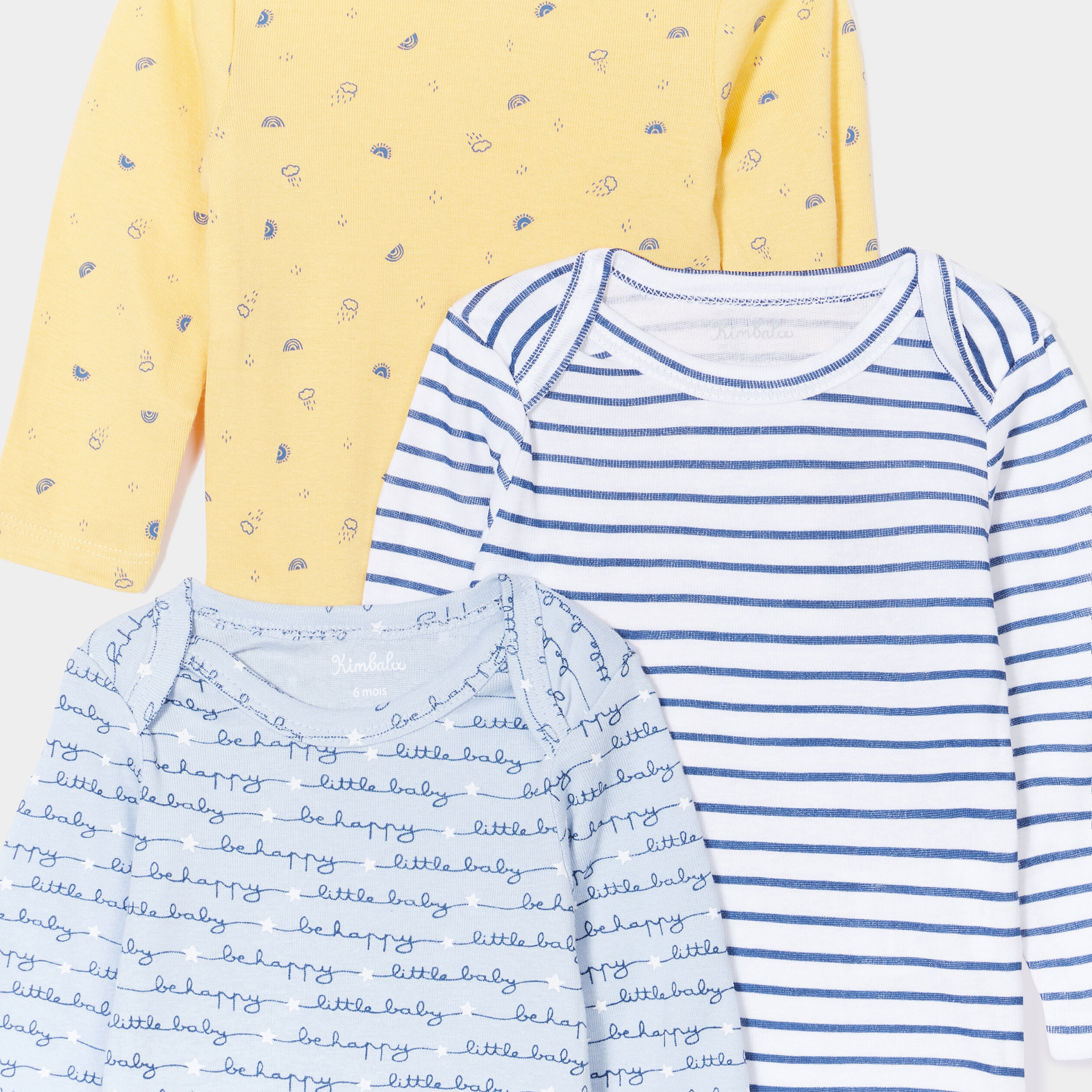 Lot 3 bodies manches longues en coton bleu ciel bébé garçon | La Halle