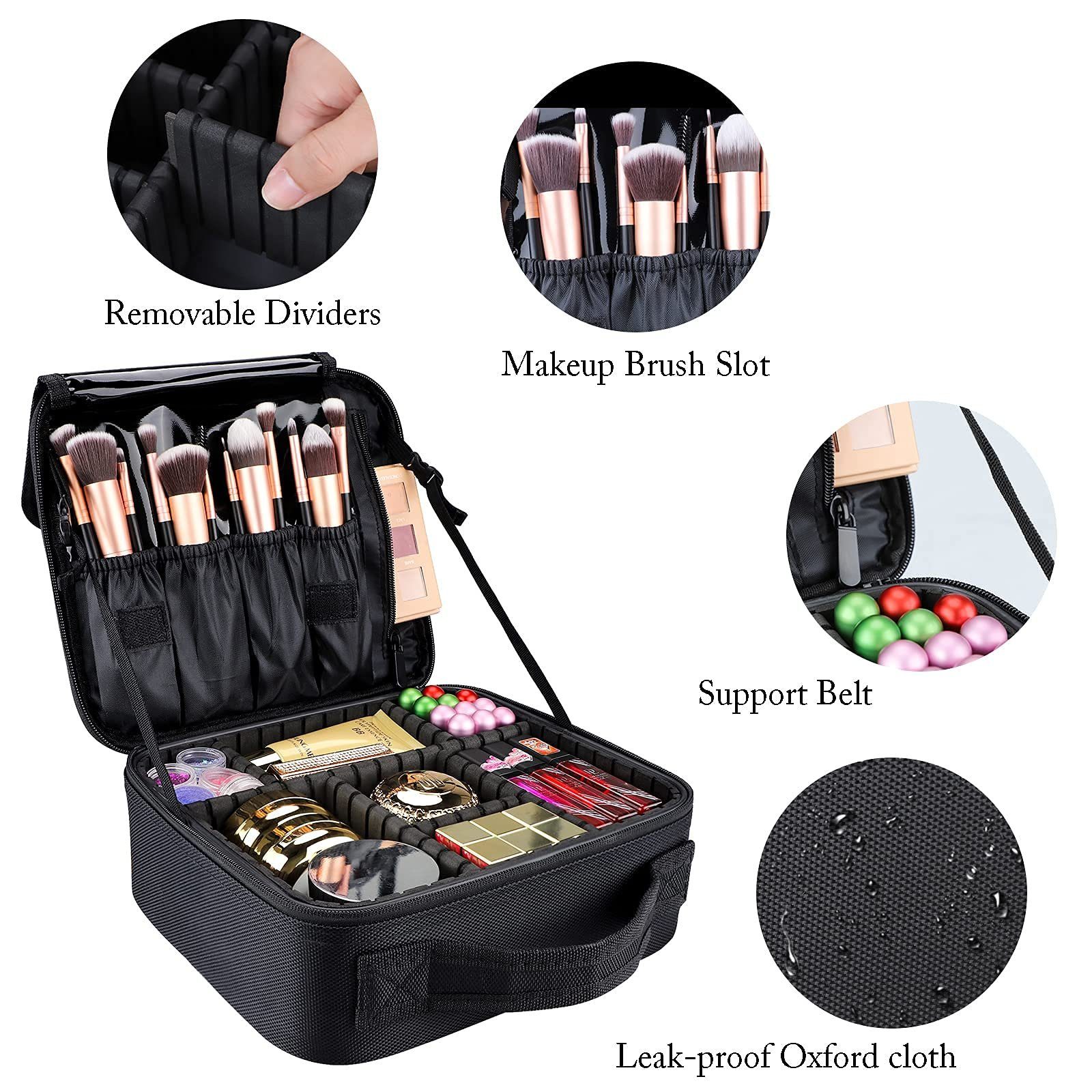 Aoucheni Kosmetikkoffer Kosmetiktasche Portable Reise Make Up Tasche, Schwarz
