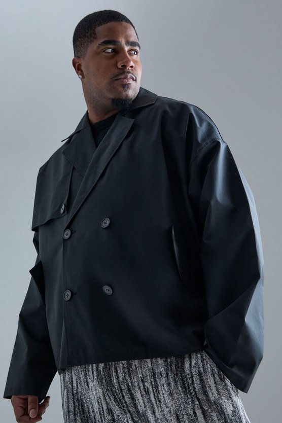 Plus kurzer zweireihiger Trenchcoat