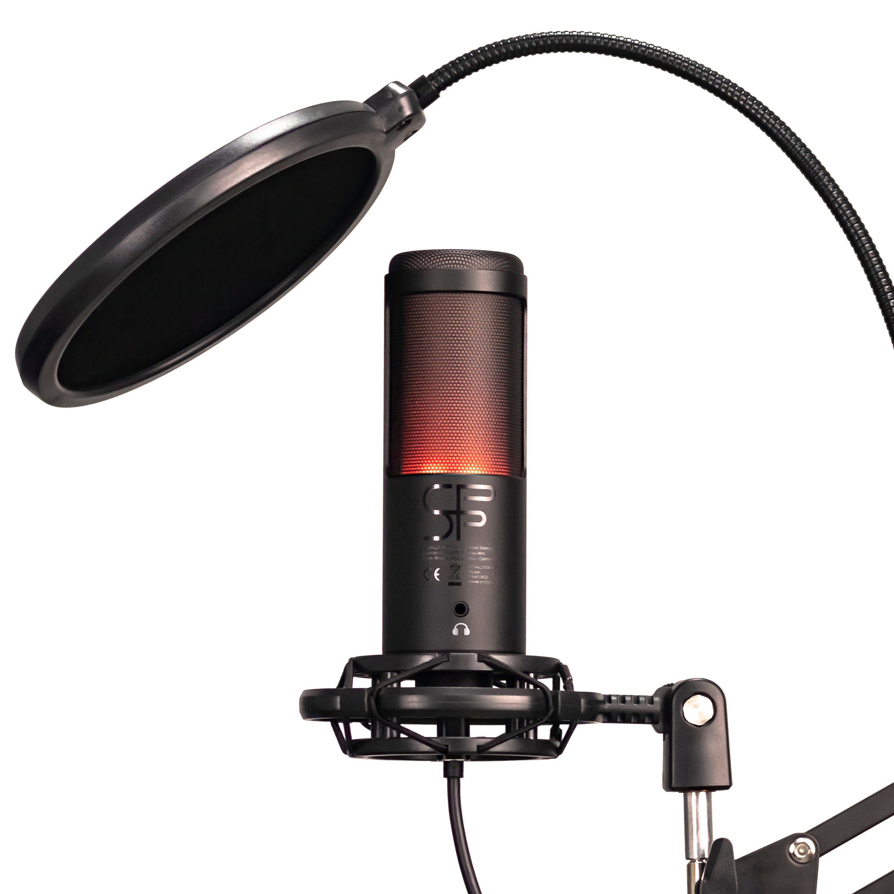 SCHALLFORT Mikrofon Vibe7-RGB (7-teilig), RGB-Beleuchtung, USB-C Plug & Play, AUX, Touch, Kondensator, Set