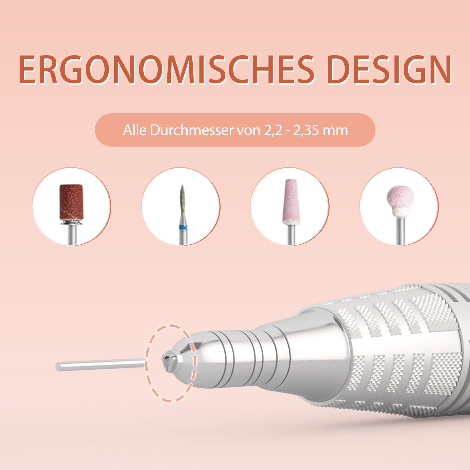 JCMaster Maniküre-Pediküre-Set, TouchPro+ Nagelfräser 35000RPM 4 Aufsätze