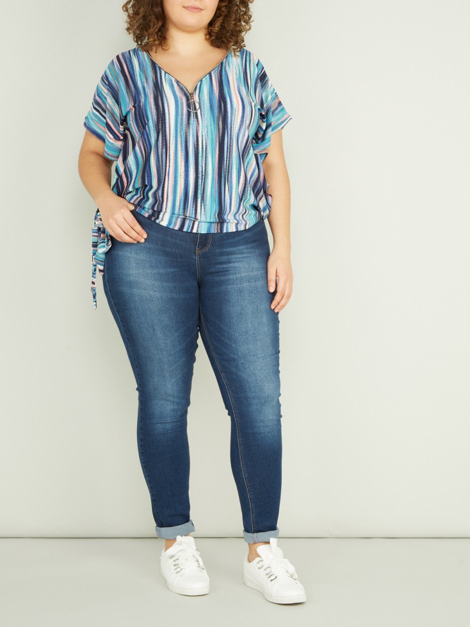 Jeans slim taille ajustable denim brut femme grande taille | La Halle