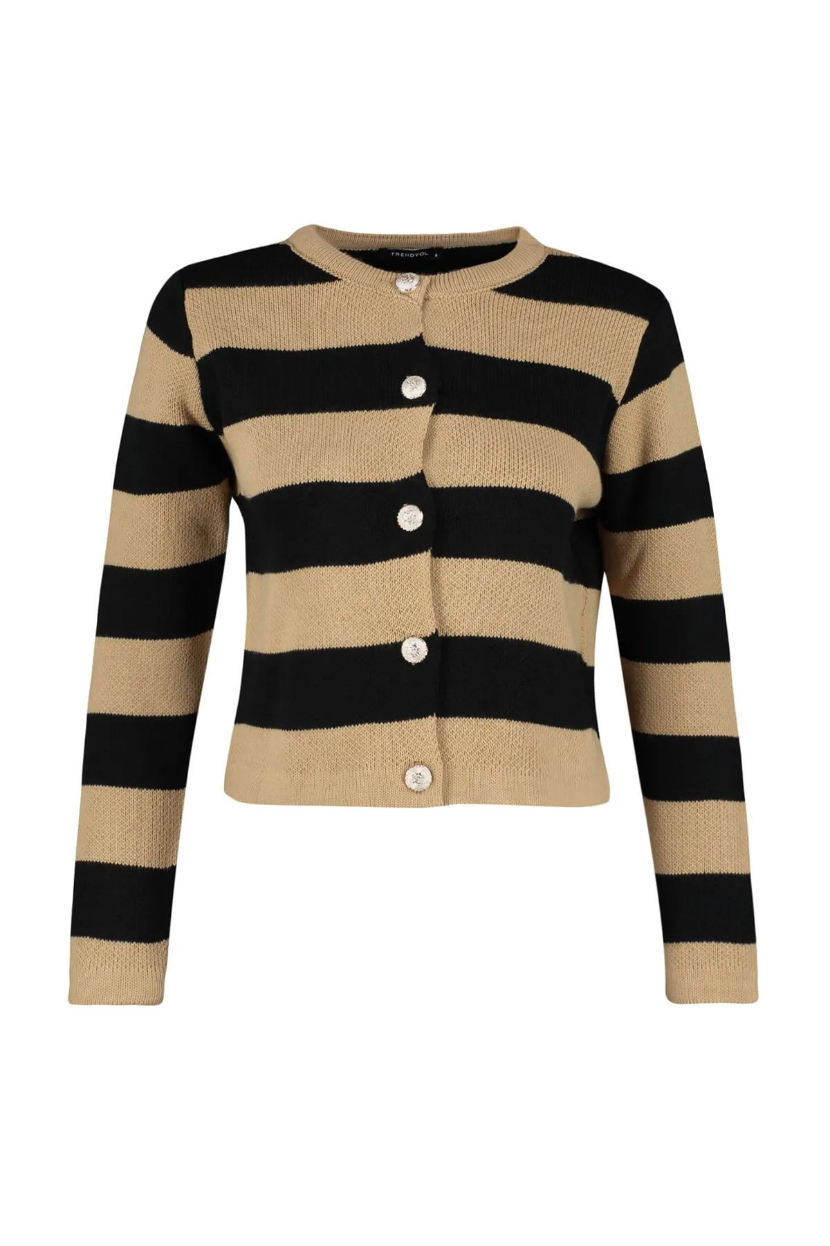 Trendyol Collection  Kamel gestreifter Basic-Strick-Cardigan TWOAW24HI00091