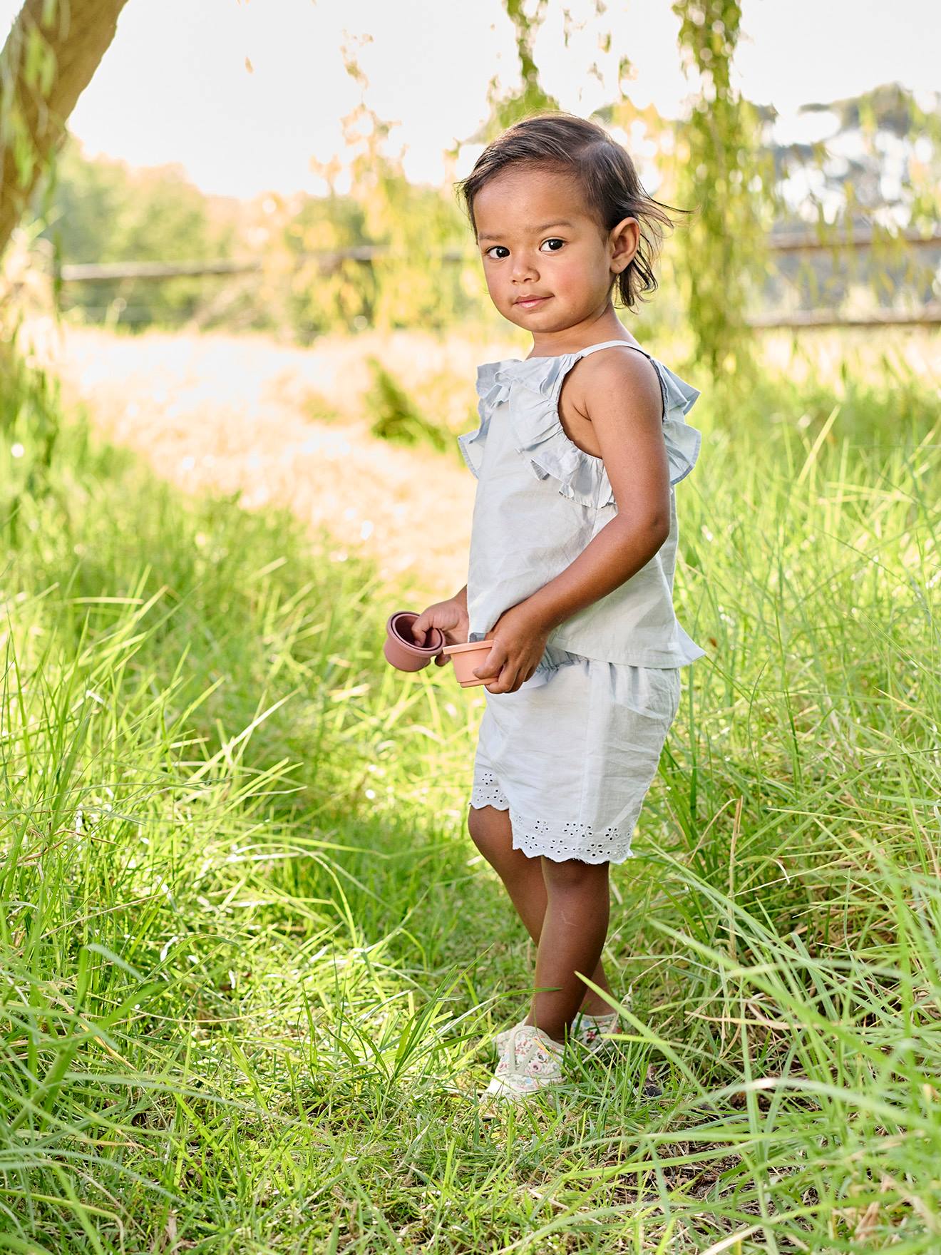 Vertbaudet Mädchen Baby-Set: Blusentop & Shorts - eisblau