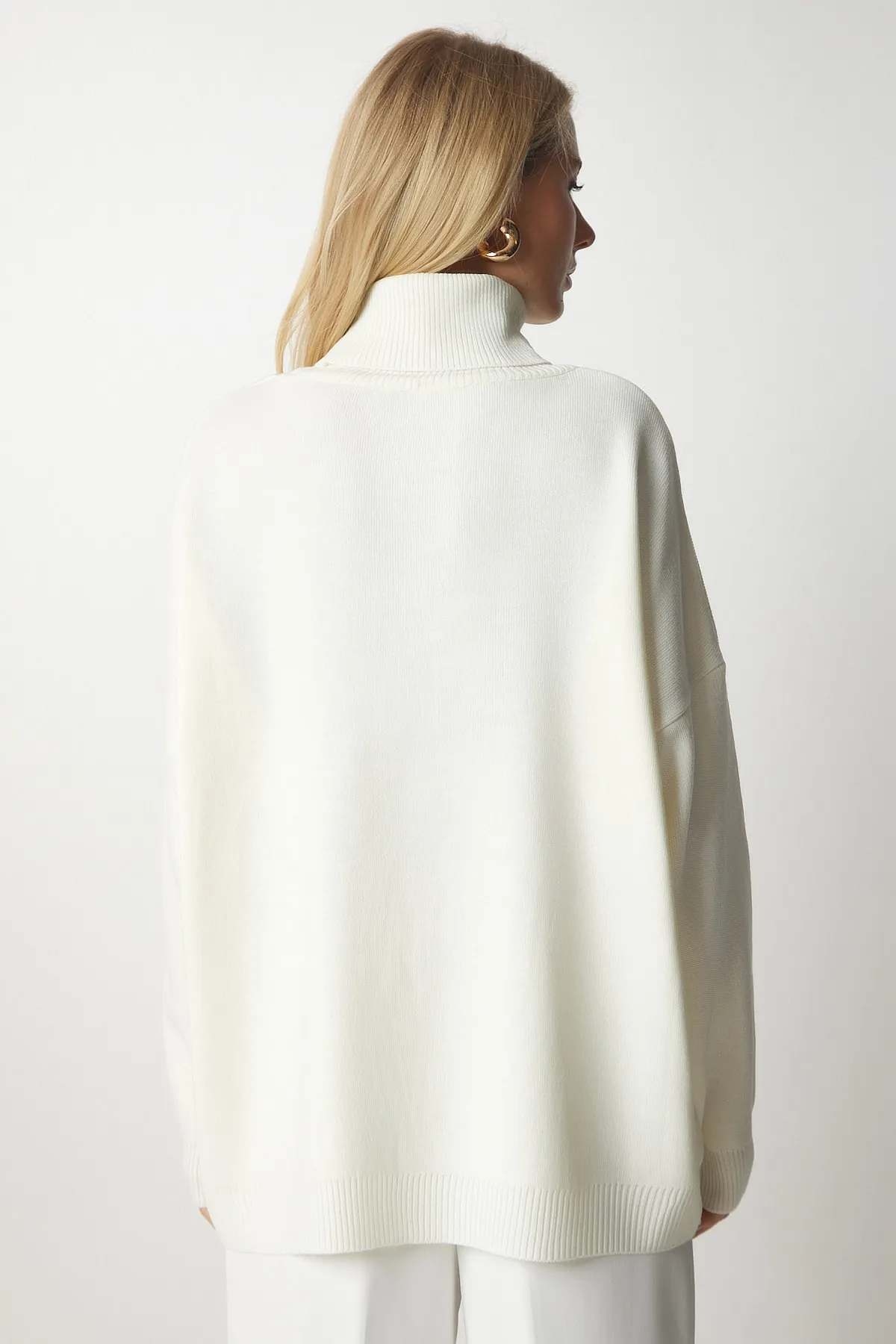 Happiness İstanbul  Damen Rollkragenpullover in Übergröße mit Knochenmuster BV00084
