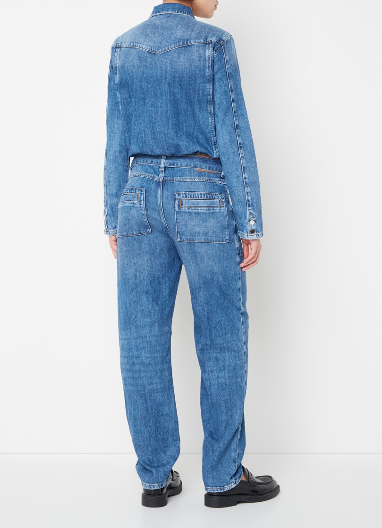 ba&sh  Jerry tapered fit jumpsuit van denim met strikceintuur