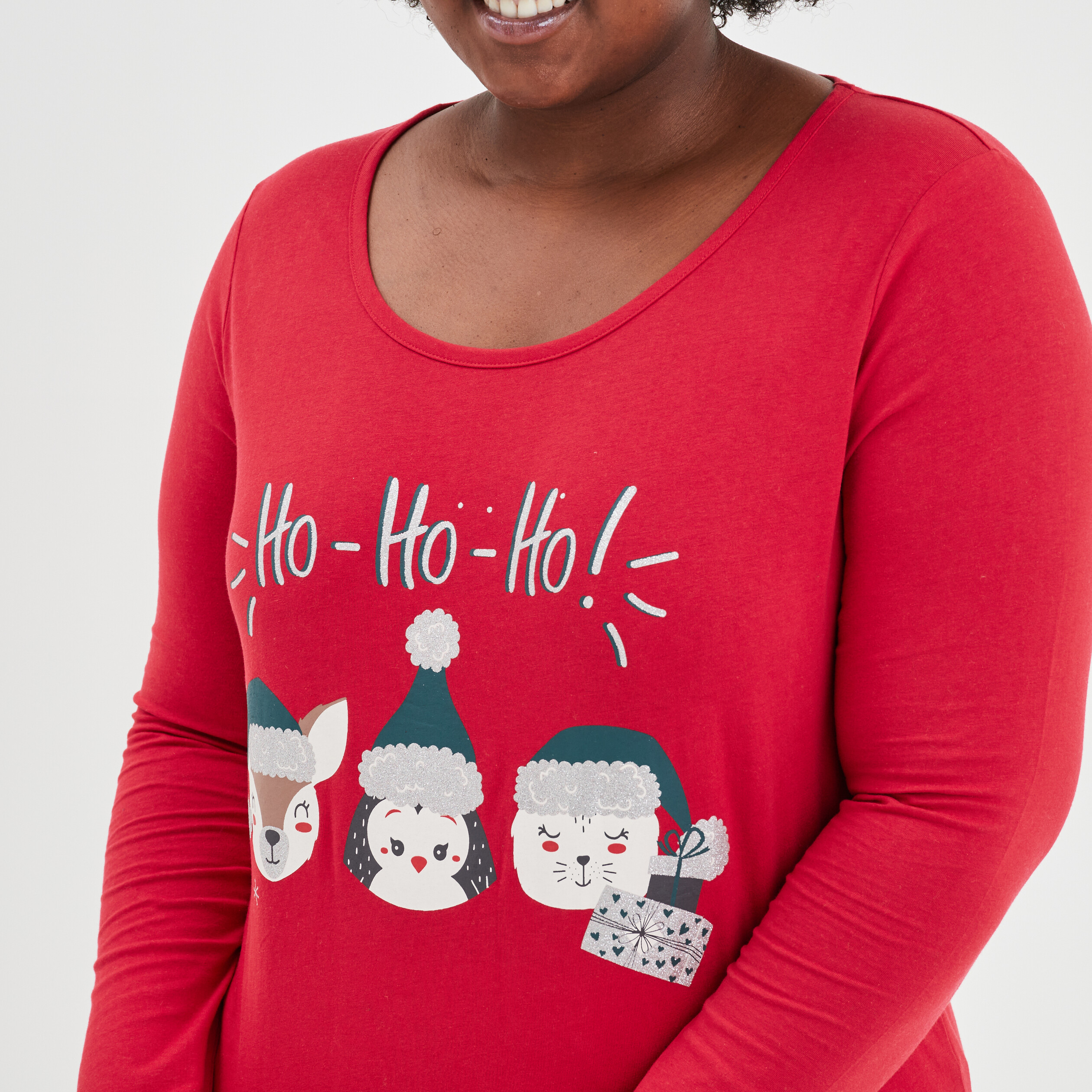 Ensemble pyjama pantalon 2 pièces coton rouge femme grande taille | La Halle