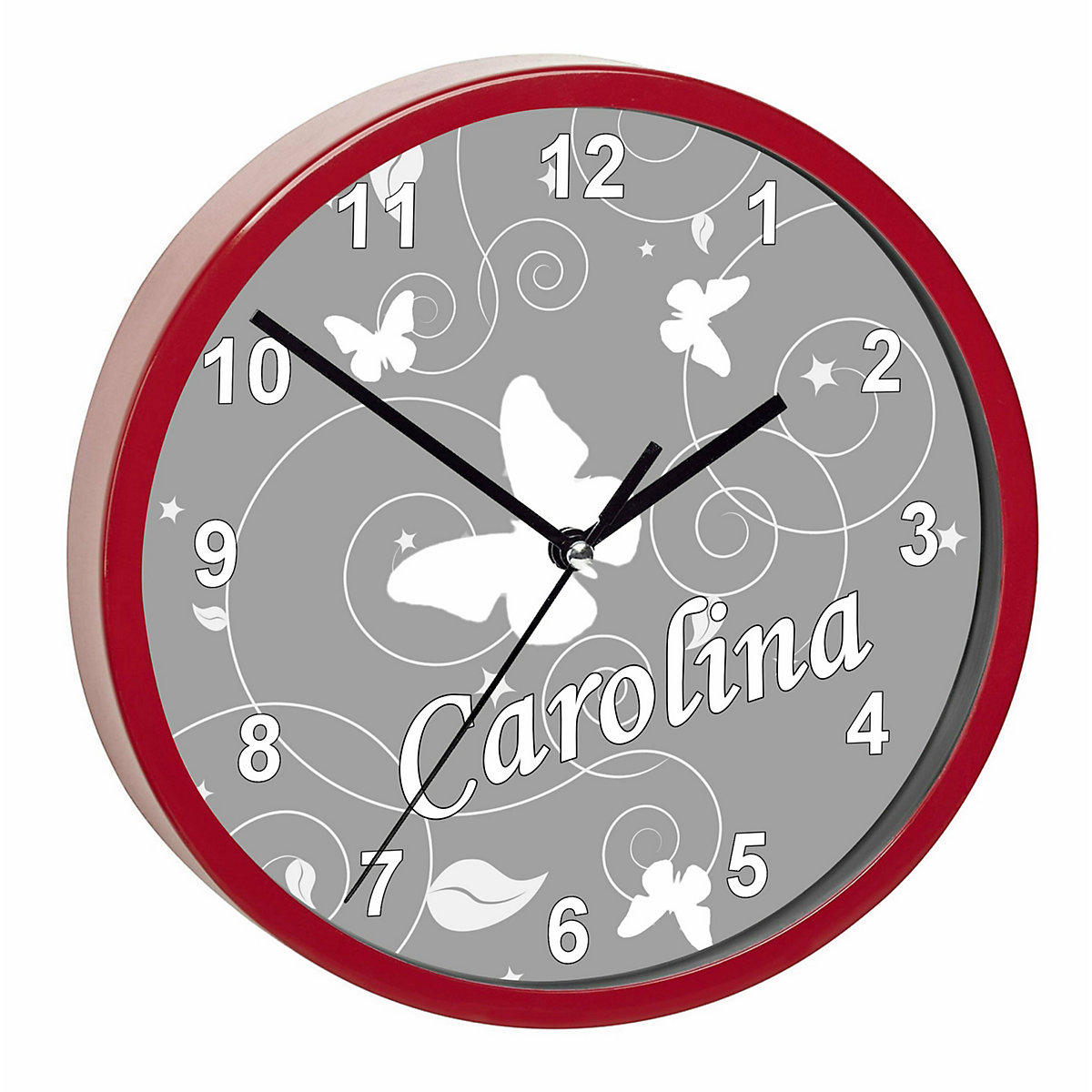 Kinder Wanduhr personalisiert mit Name Schmetterling Ornamente grau