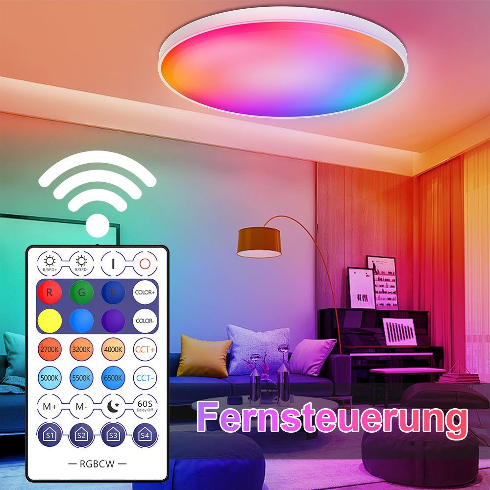 Sunicol Deckenleuchte Smart LED Deckenlampe Farbwechsel, 30W/48W,RGB+CCT, Dimmbare, Timer, LED wechselbar, RGB+CCT