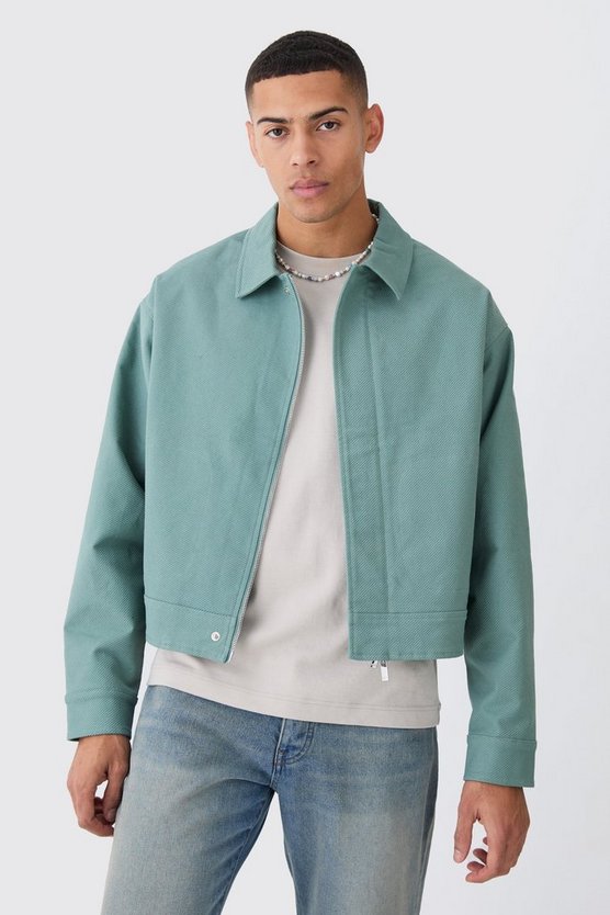 Kastige smarte gerippte Twill Harrington-Jacke