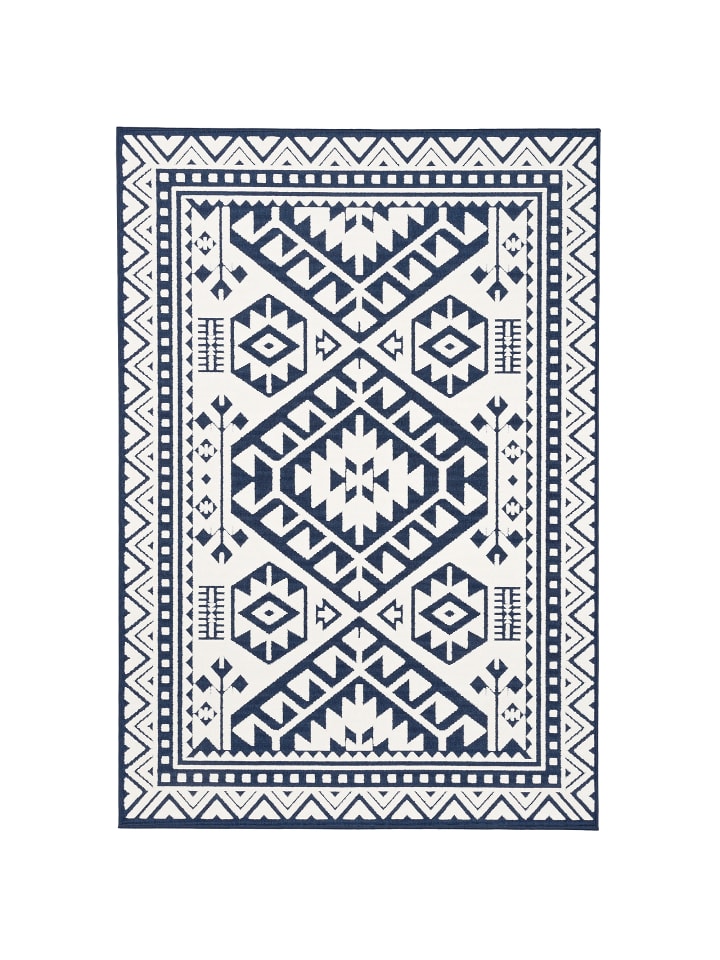 Pergamon In- und Outdoor Teppich Santorin Ethno Bordüre in Blau günstig kaufen 140 x 200 cm
