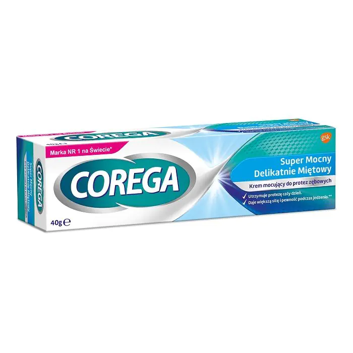 „Corega Super Strong“ švelnus mėtų skonio dantų protezų klijavimo kremas