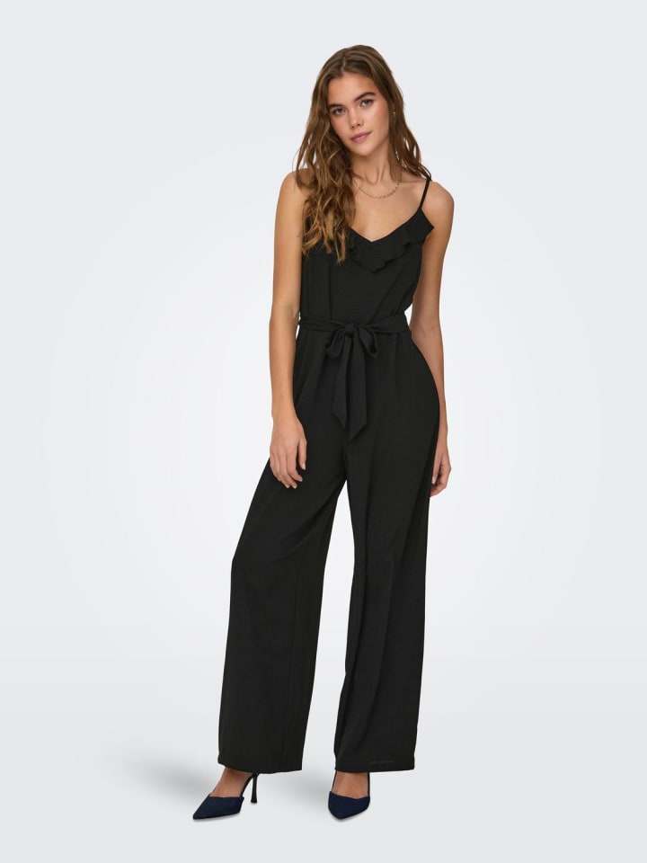 ONLY Jumpsuit Gürtel Taille Rüschen Schmale Träger in Schwarz-3 günstig kaufen L
