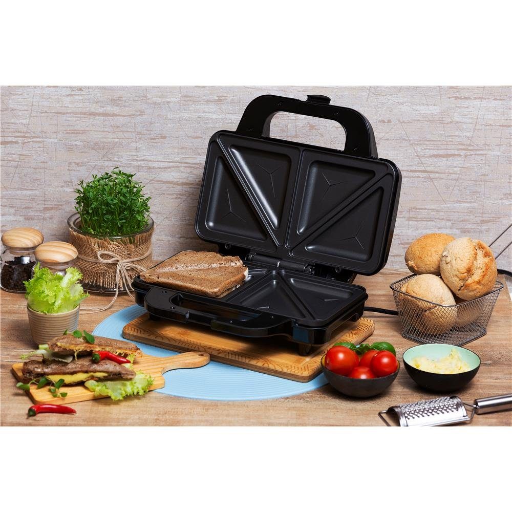 Adler Sandwichmaker AD 3043 Sandwich-Maker, Sandwich-Toaster, XXL Sandwich, Antihaftbeschichtung, schwarz / silber