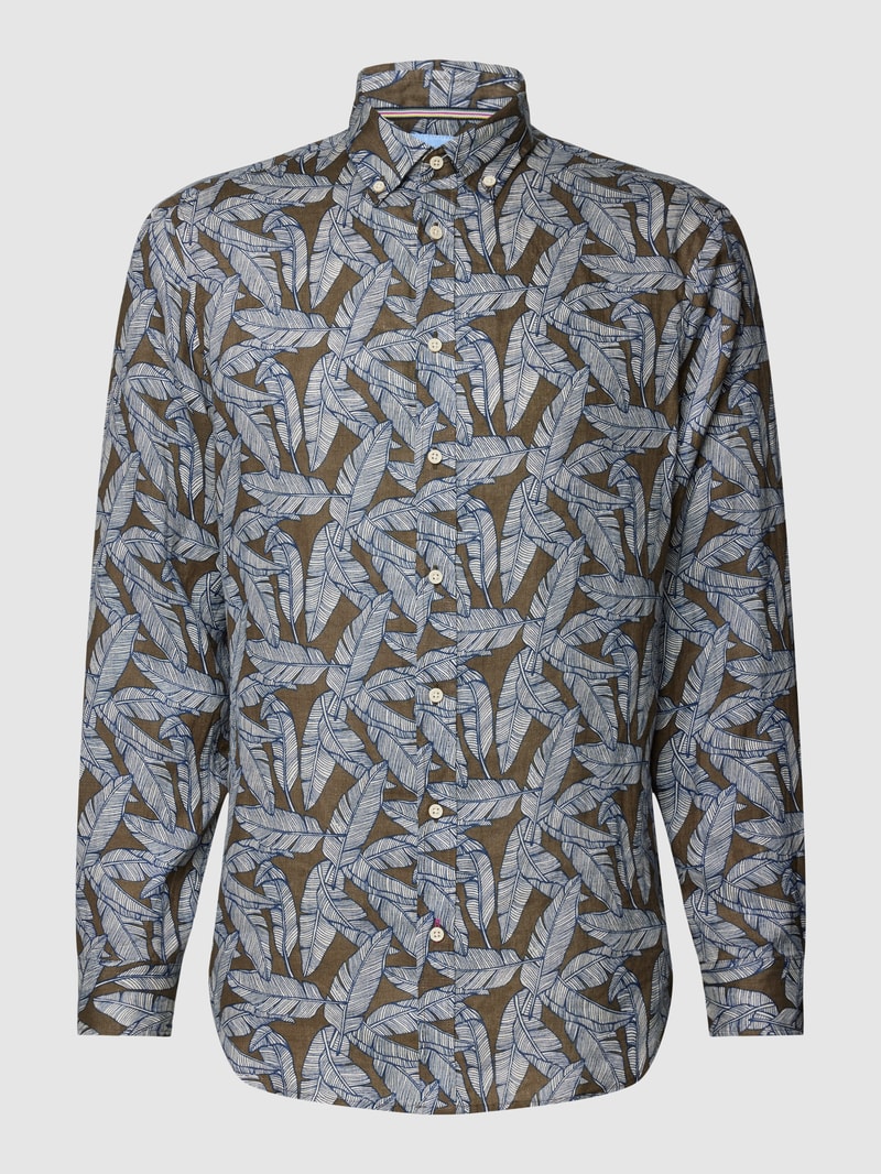 Leinenhemd mit Allover-Muster in khaki