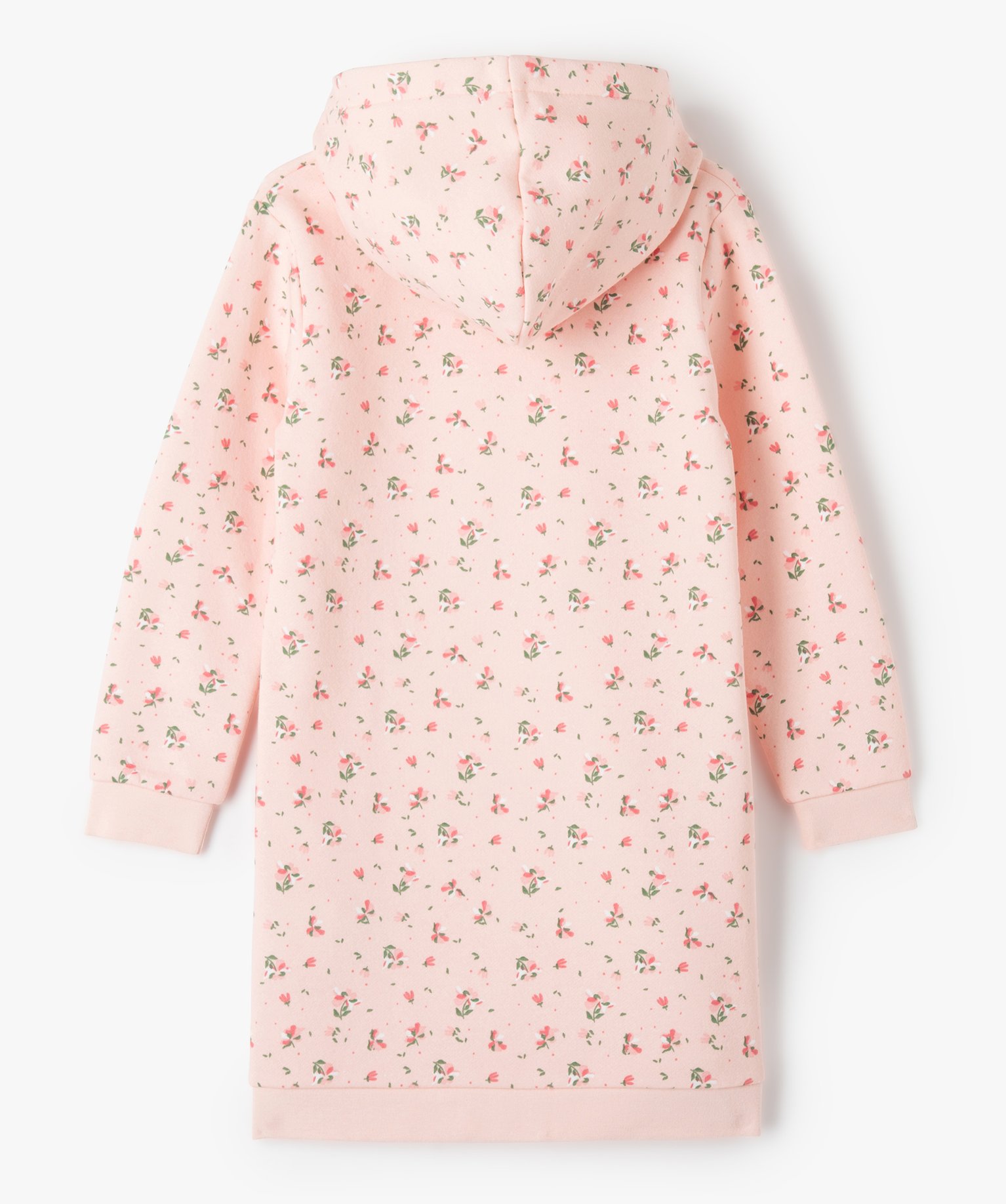 Robe sweat à capuche fille à motifs fleuris rose | GEMO