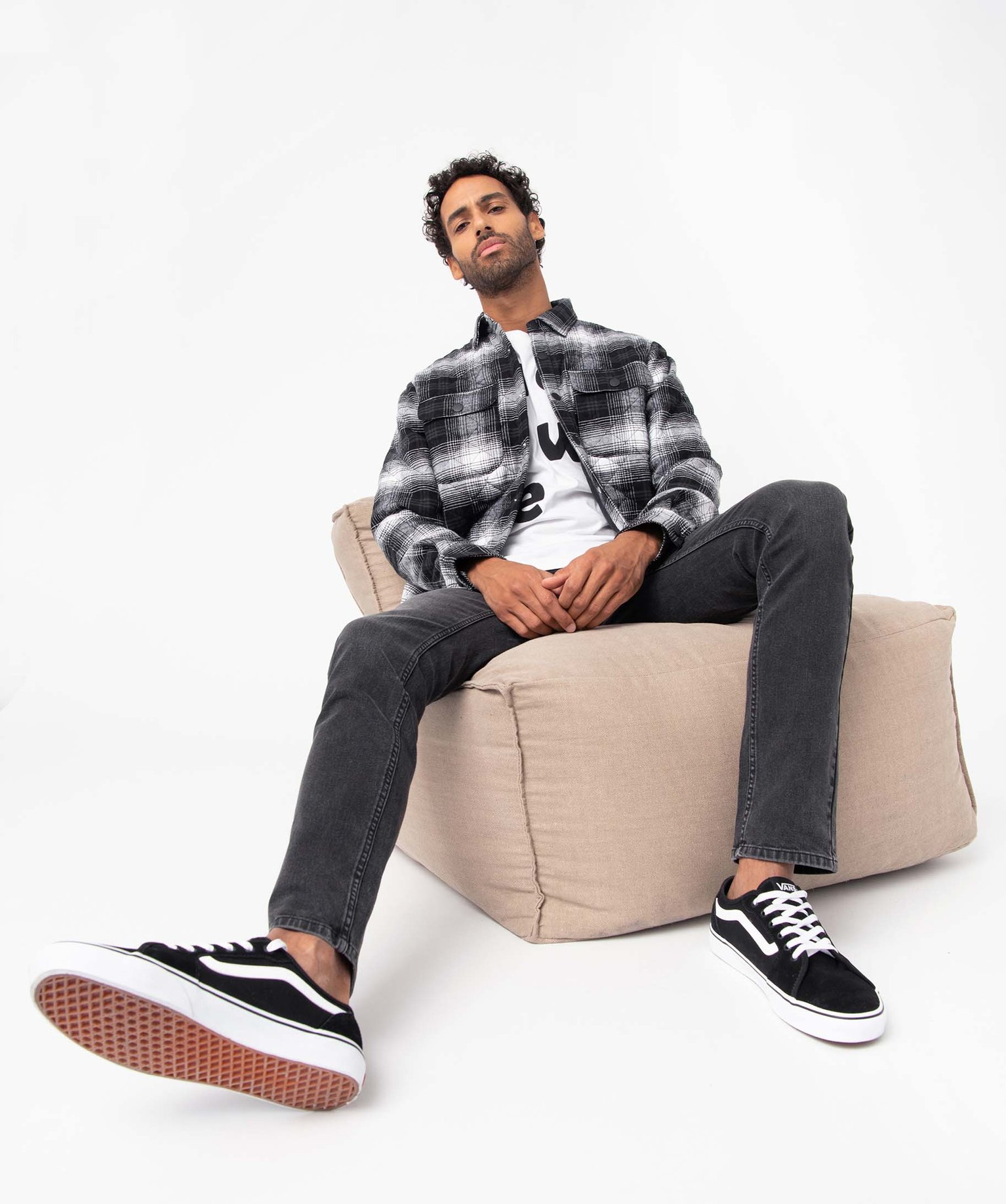 Sur-chemise homme matelassée à carreaux noir | GEMO