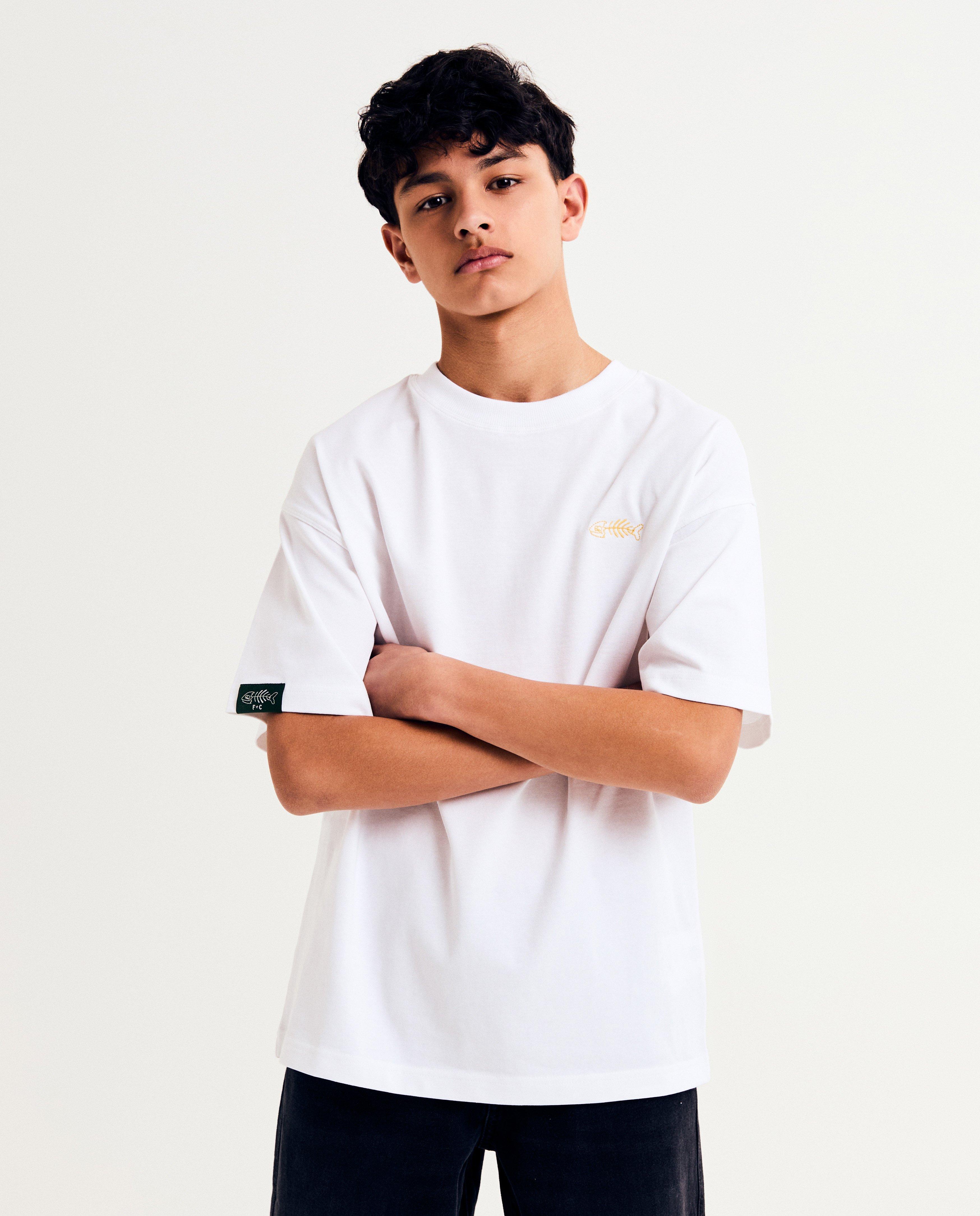 Tricou Fish & Chips cu imprimeu pe spate, croială lejeră