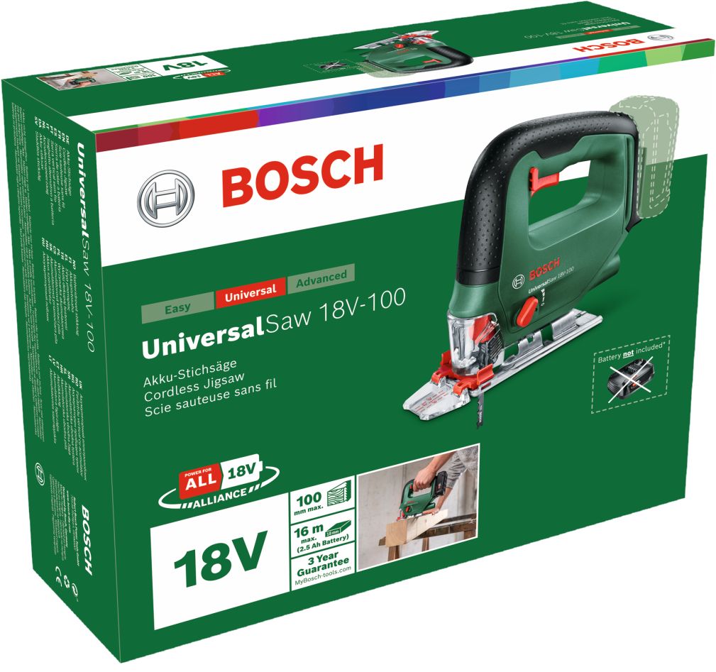 Bosch Green 0603011100 UniversalSaw 18V-100 Akku-Trennsäge (ohne Akku und Ladegerät) im Karton