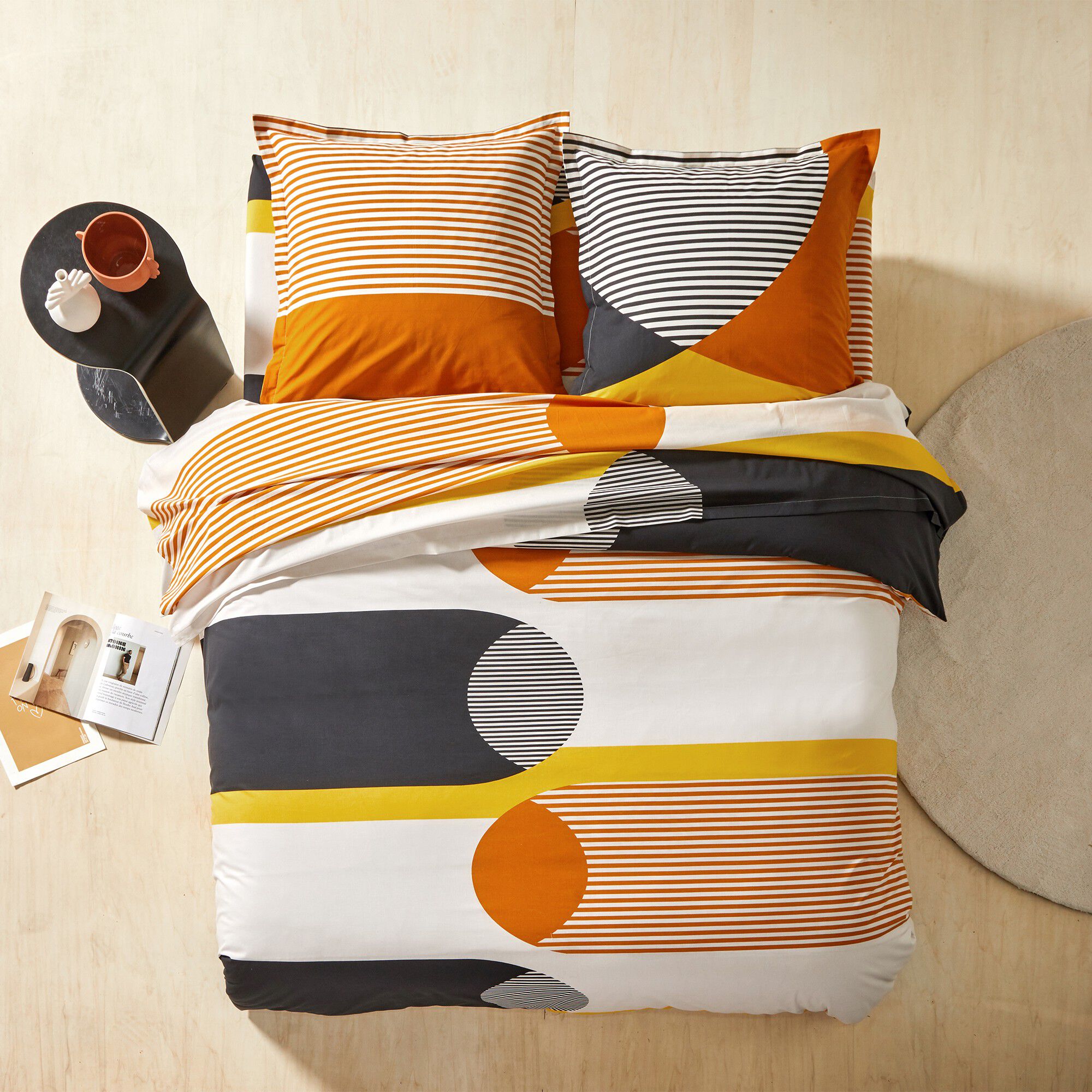 Linge de lit Nico en coton imprimé rayures style graphique