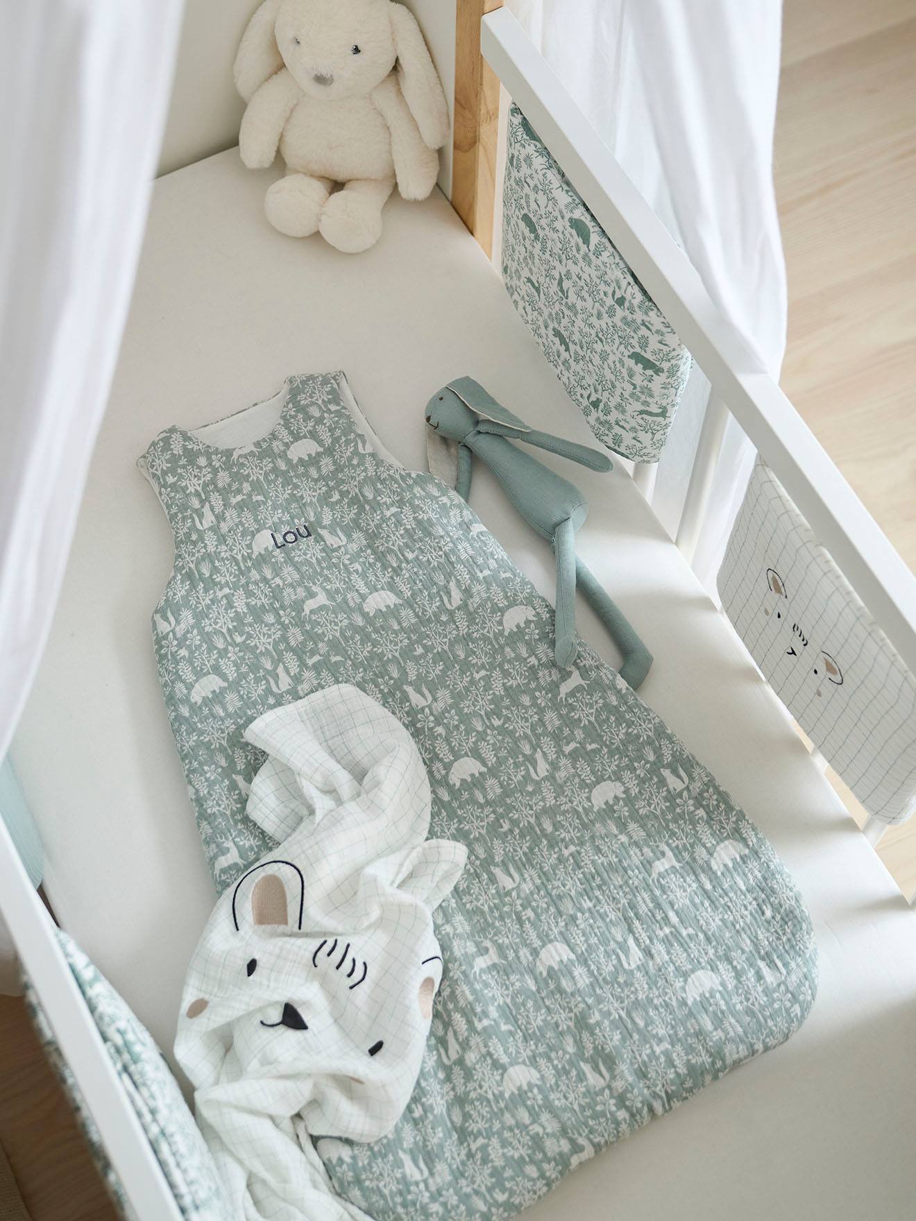 Vertbaudet Ärmelloser Baby Schlafsack WALDSPAZIERGANG Oeko-Tex personalisierbar - grün