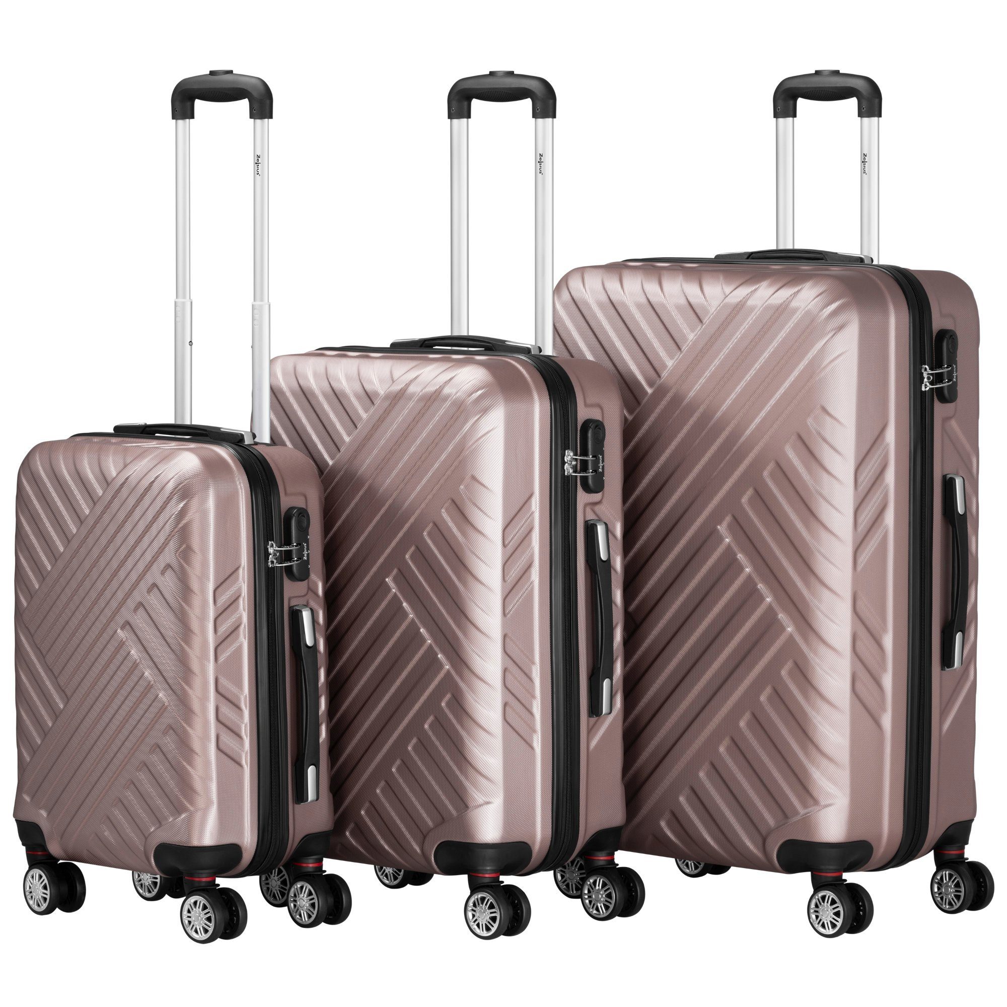 Zelsius Kofferset Koffer Set 3 Stück, Rosé, ABS Hartschalenkoffer mit Schloss, 4 schwenkbare Rollen Rollen, (Set, 3 tlg., 3er Koffer-Set)