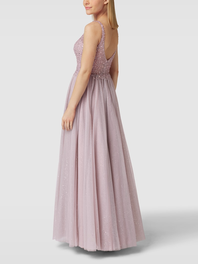 Abendkleid mit Pailletten und Zierperlen in mauve