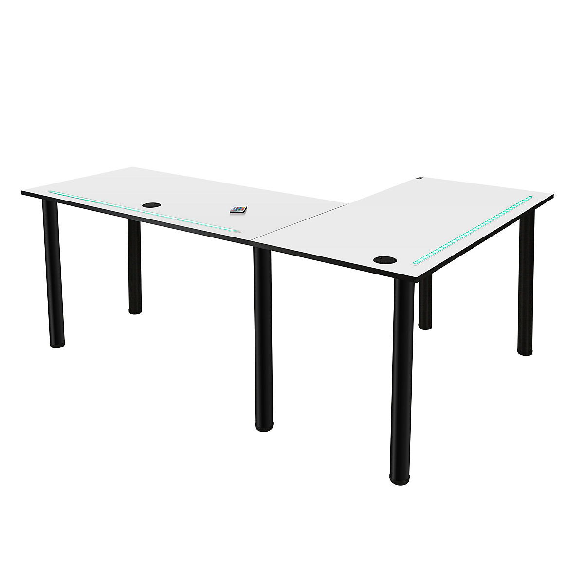 Großer L-förmiger Eck-Schreibtisch mit LED-Beleuchtung onesize