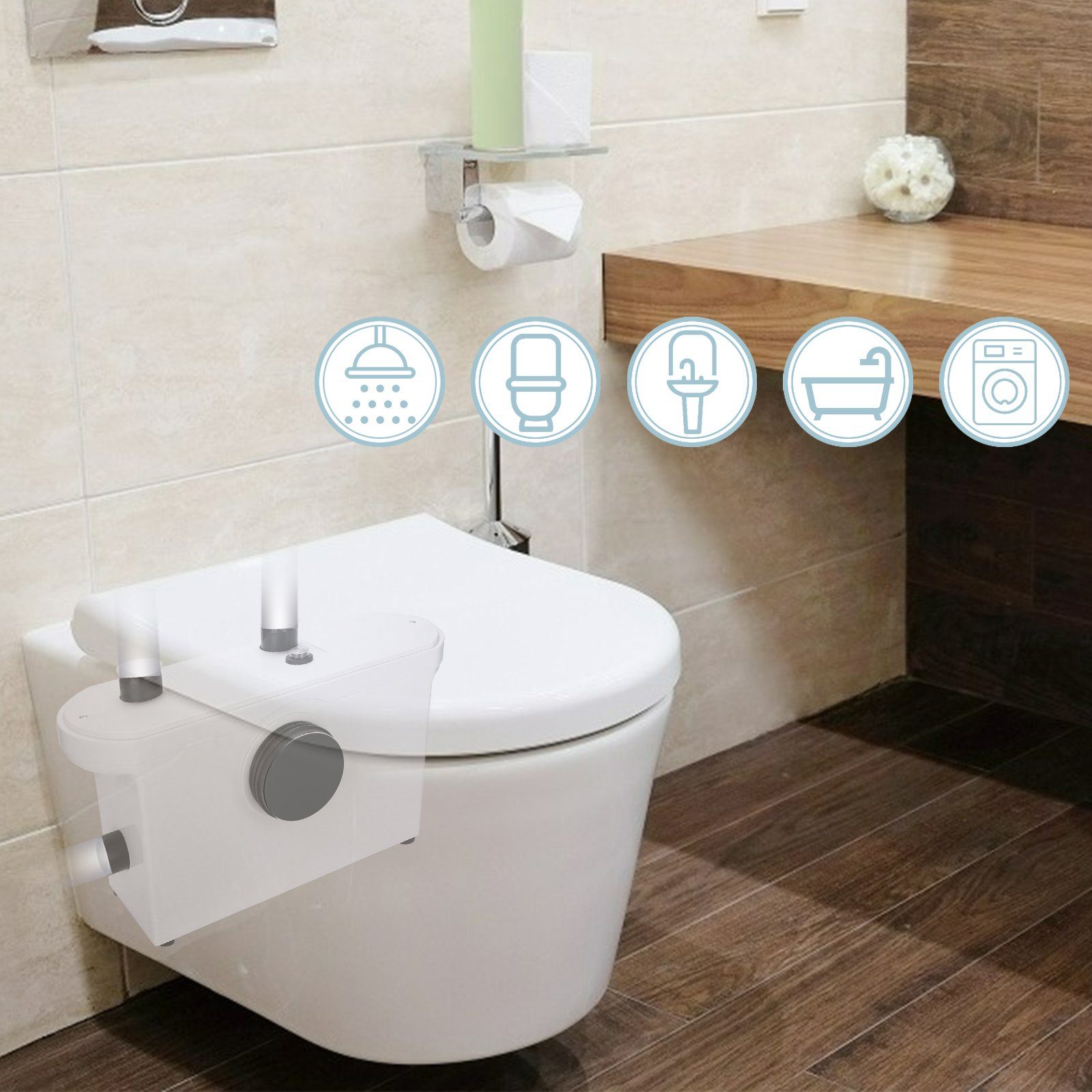 Yakimz Hebeanlage 600W Hebeanlage Zerkleinerer Toilette Kleinhebeanlage Fäkalienpumpe