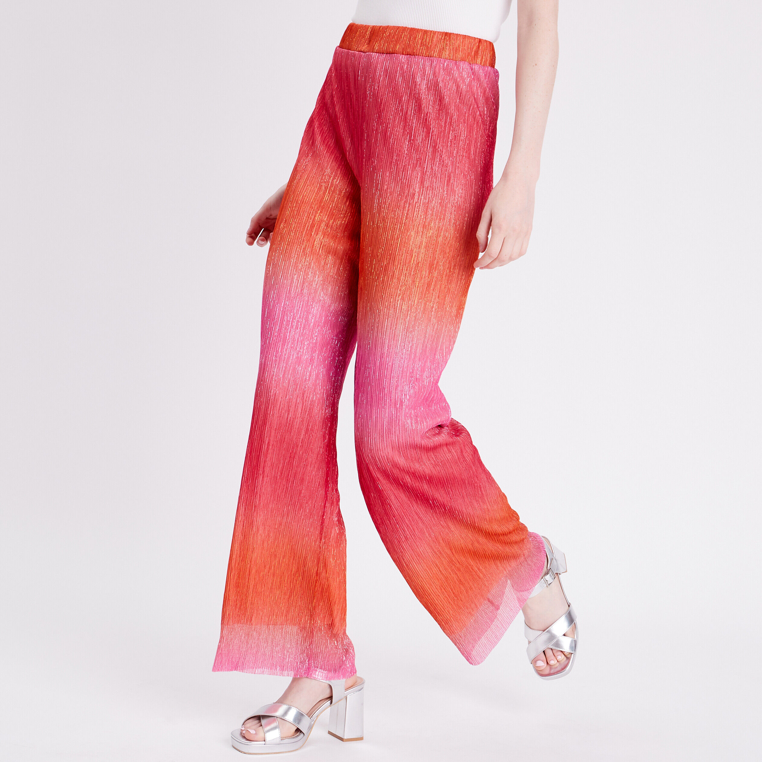Pantalon large fils métallisés rose femme | Cache Cache