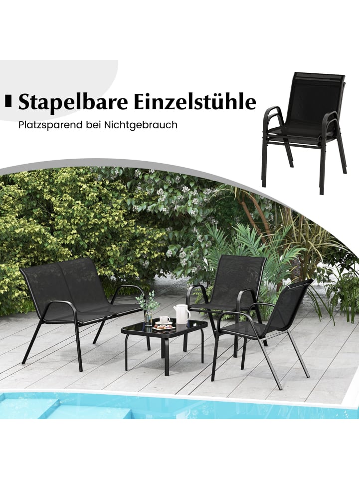 COSTWAY 4 tlg. Patio Metallstuhl Set in Schwarz günstig kaufen onesize