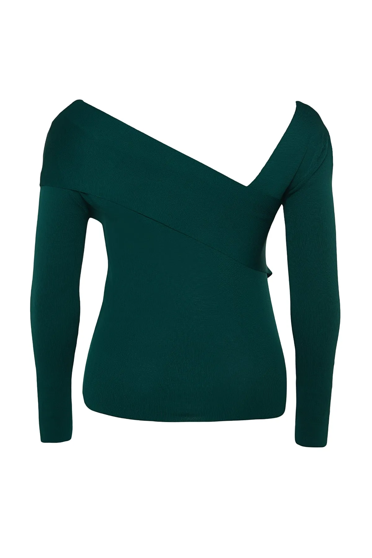 Trendyol Curve  Smaragdgrüner Strickpullover mit asymmetrischem Kragen