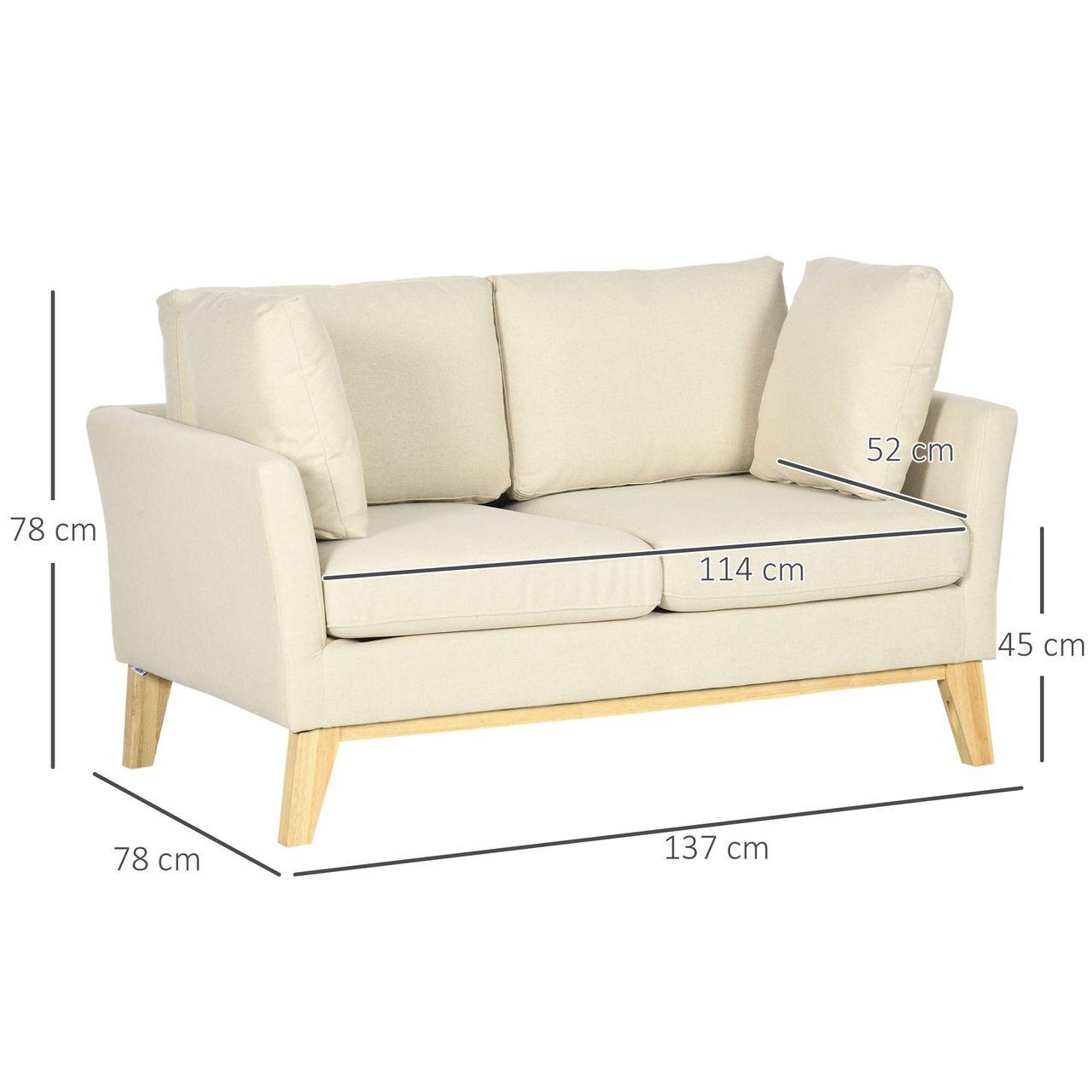 HOMCOM 2-Sitzer Sofa Doppelsofa in Leinenoptik, Zweisitzer mit Kissen bis 150 kg