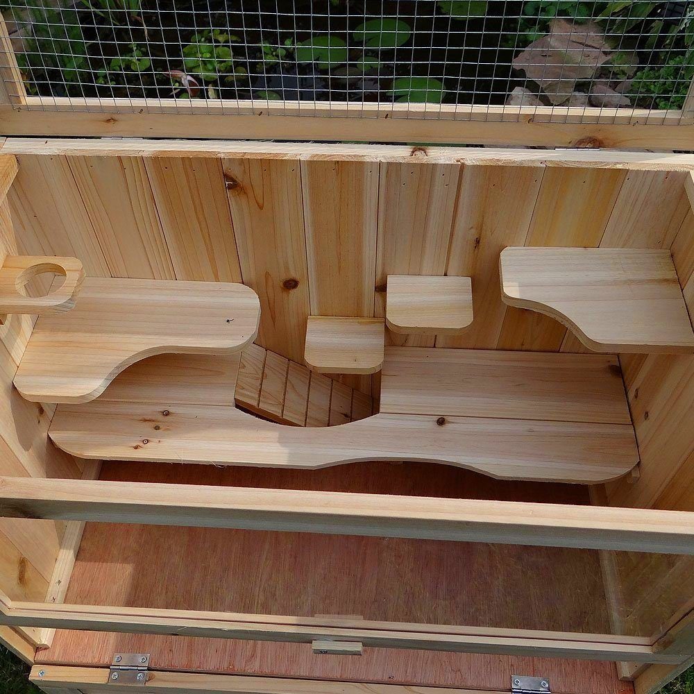 Melko Kleintierkäfig Kleintiergehege Kleintierkäfig Nagerkäfig Stall aus Holz Braun Freilauf Nagerstall Kleintierstall Hamsterkäfig Hamster Mäusekäfig, 5 Etagen