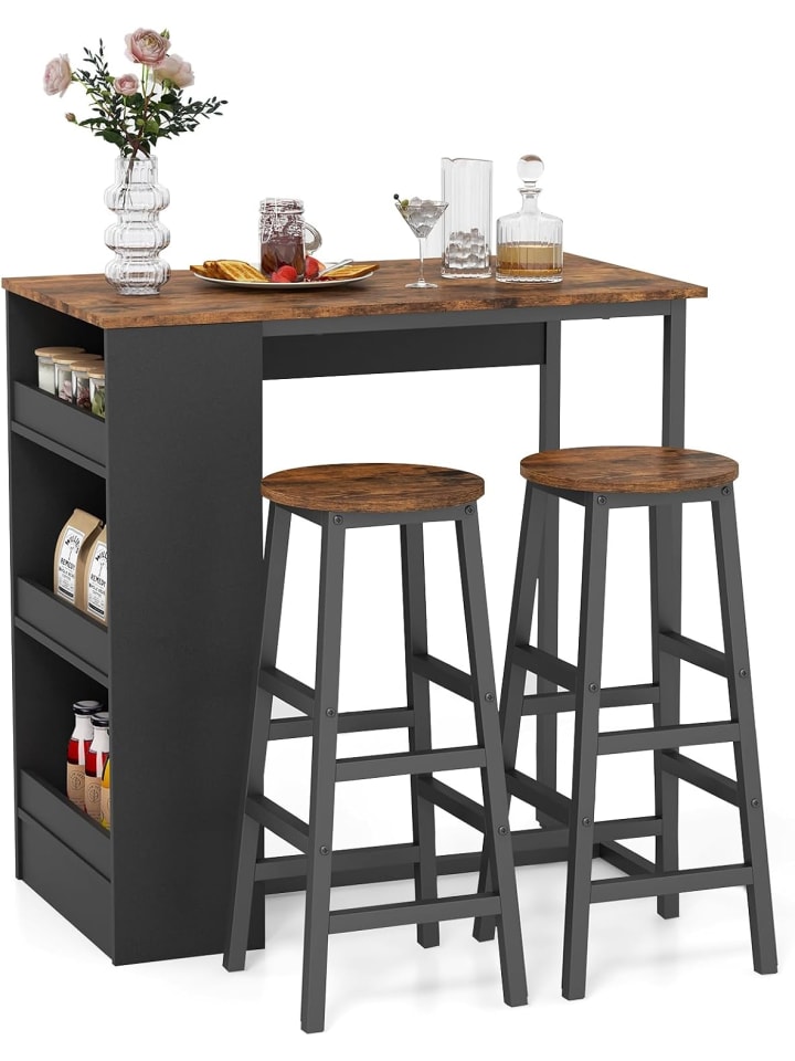 COSTWAY Bartisch 3er Set mit Barhocker in Hellbraun günstig kaufen onesize