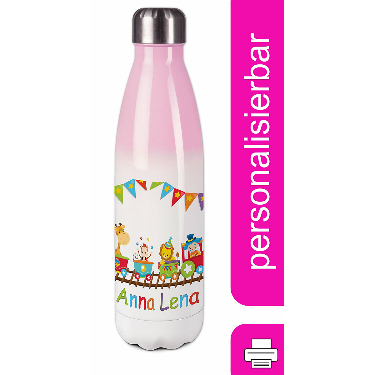 Edelstahl Kinder Thermoflasche / Trinkflasche bunt Zug Spülmaschinenfest, Auslaufsicher, Bruchfest, Doppelwandig, Für Heißgetränke geeignet, Mit Deckel, Isoliert
