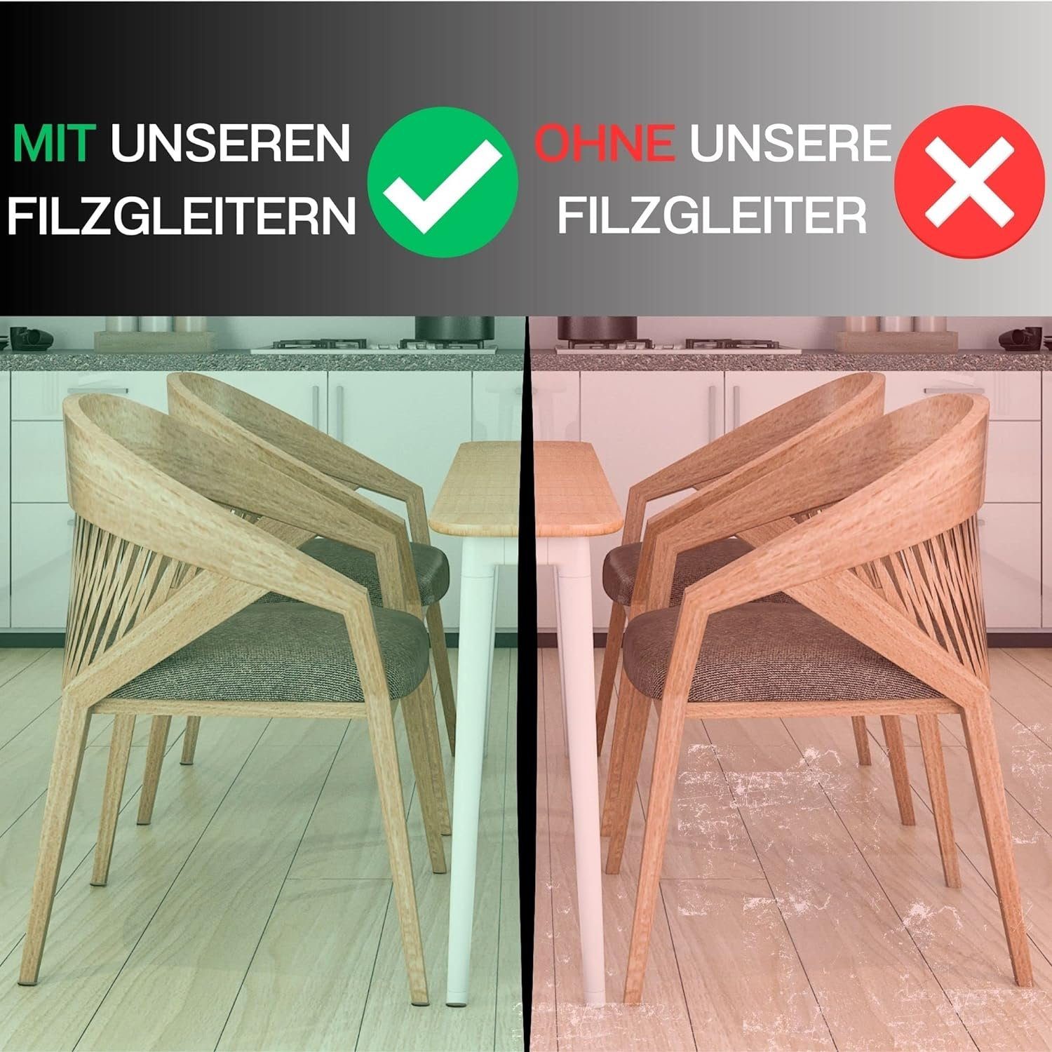ToCi Filzgleiter Filzgleiter 8er Set Schwarz 200x150mm anpassbar für Möbel Bodenschutz