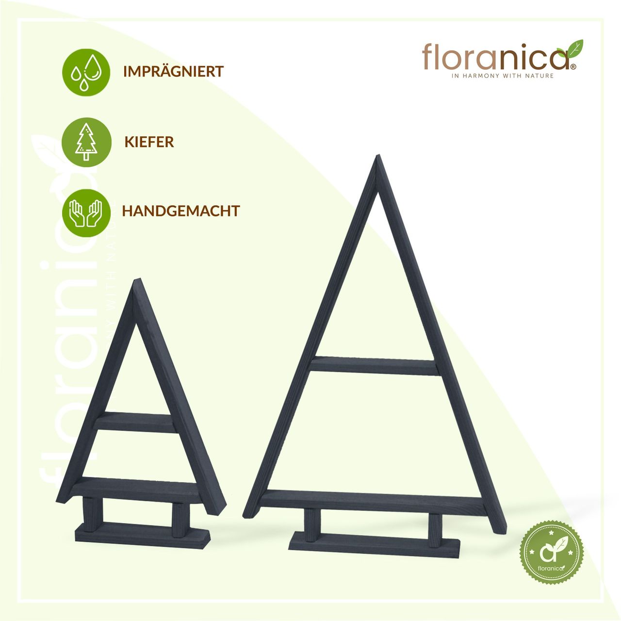 Pemicont Floranica Handgemacht  Holz Baum Weihnachtsbaum Tannenbaum - 2er-Set - Antrazit