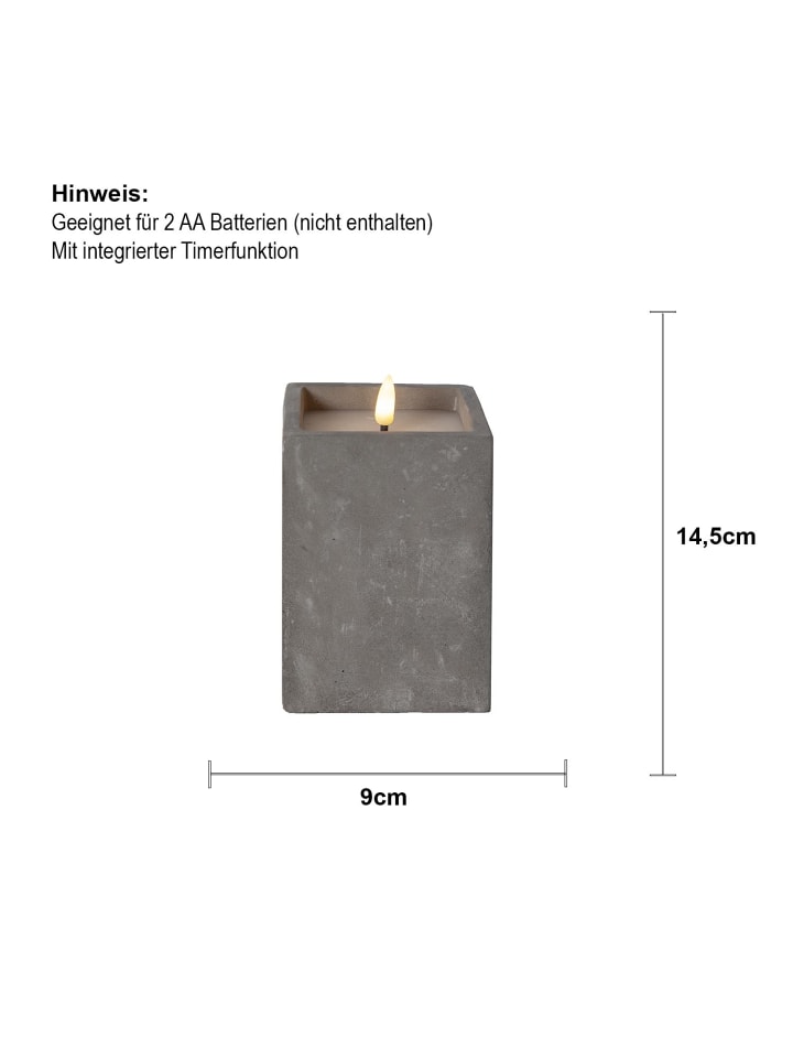 STAR Trading LED Blockkerze ,Flamme Cem', Zement, grau, 14,5cm günstig kaufen onesize