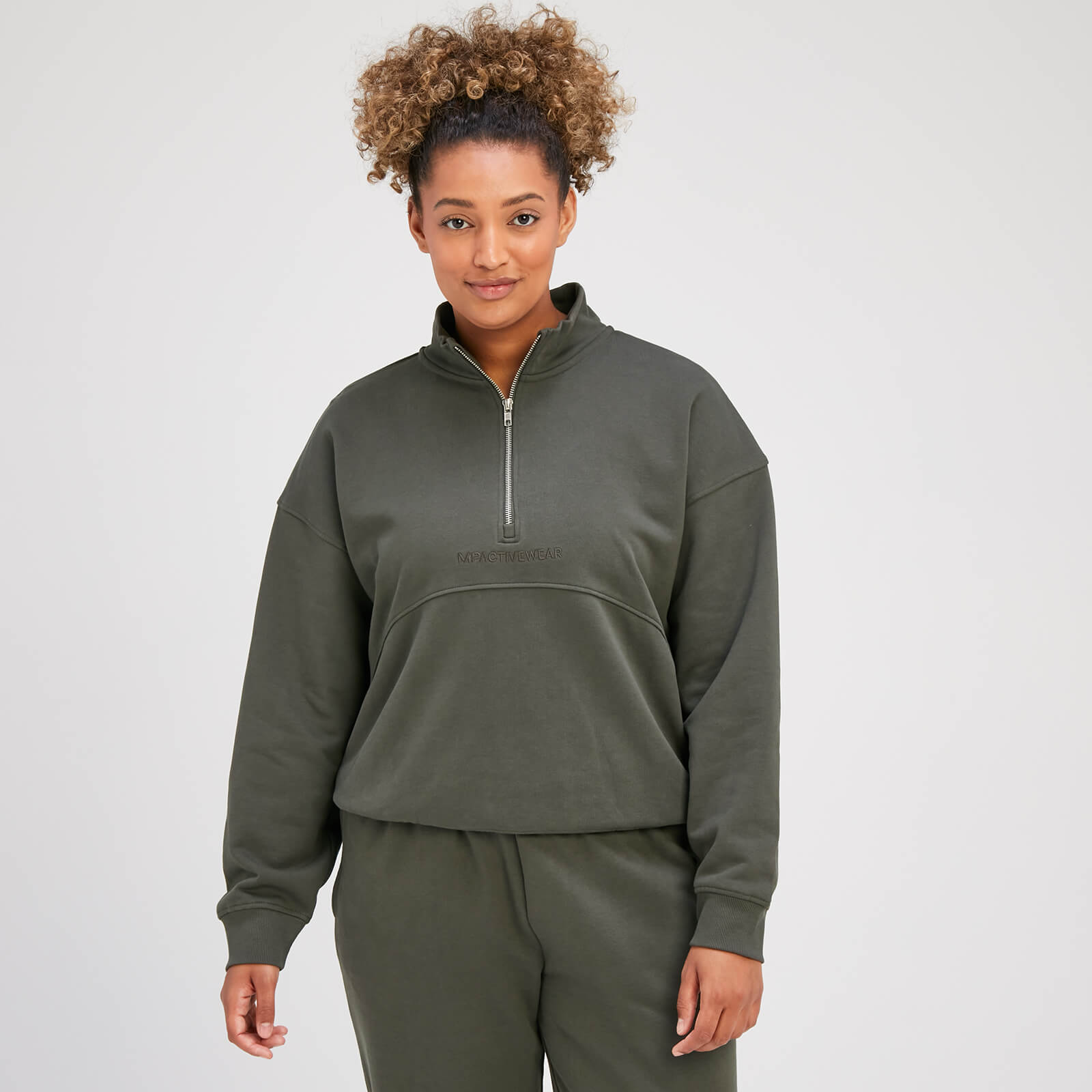 Sweat à fermeture éclair ¼ MP Rest Day pour femmes – Vert taupe