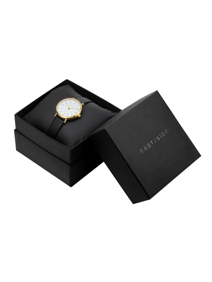 Eastside NY Damen Quarzuhr gelbgold Echtleder schwarz in schwarz günstig kaufen 20 cm