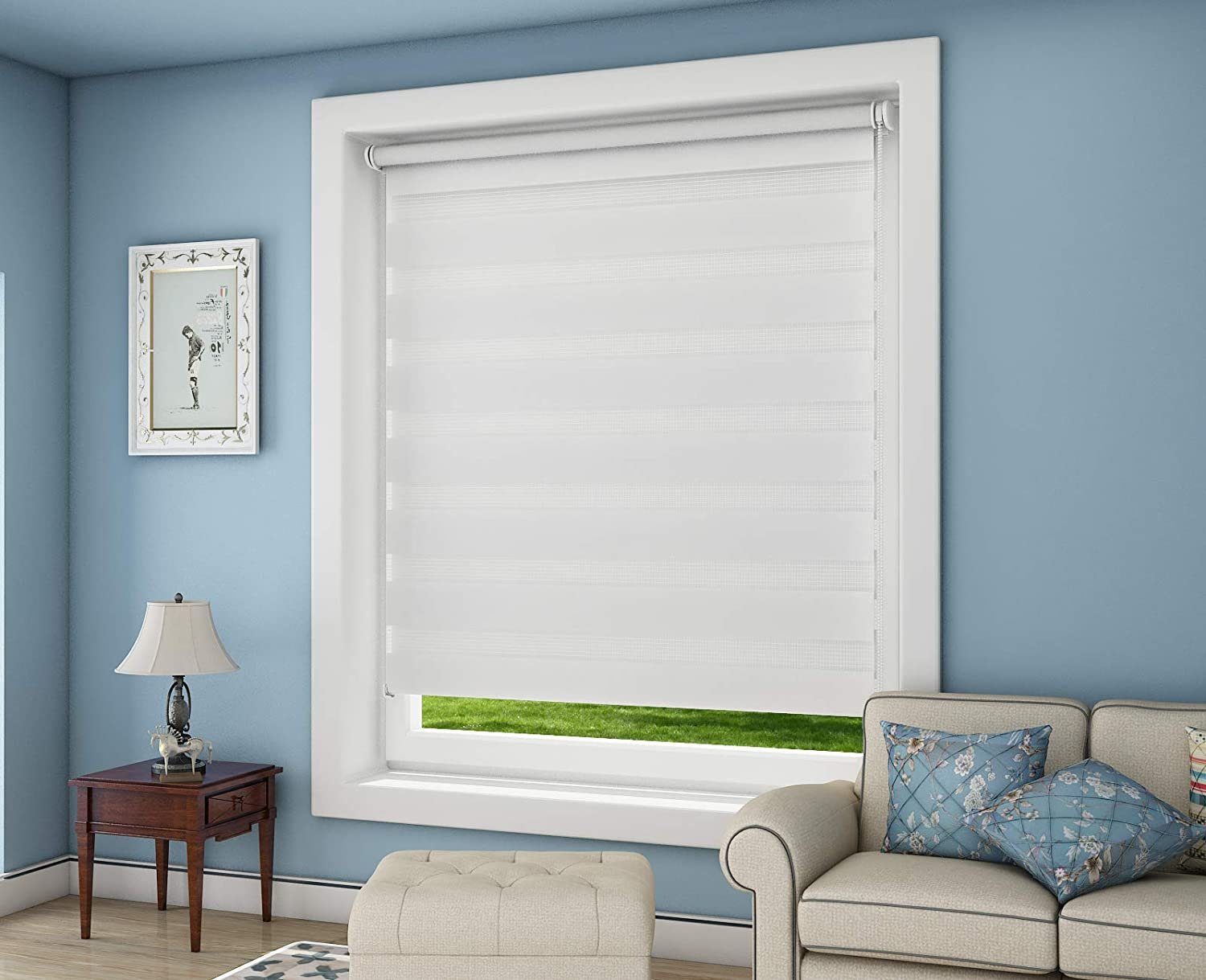 Doppelrollo Klemmfix ohne Bohre, OUBO, verdunkelnd, Fensterrollo Seitenzugrollo Blickdicht, Für Fenster und Tür mit Klämmträger lichtdurchlässig verdunkelnd