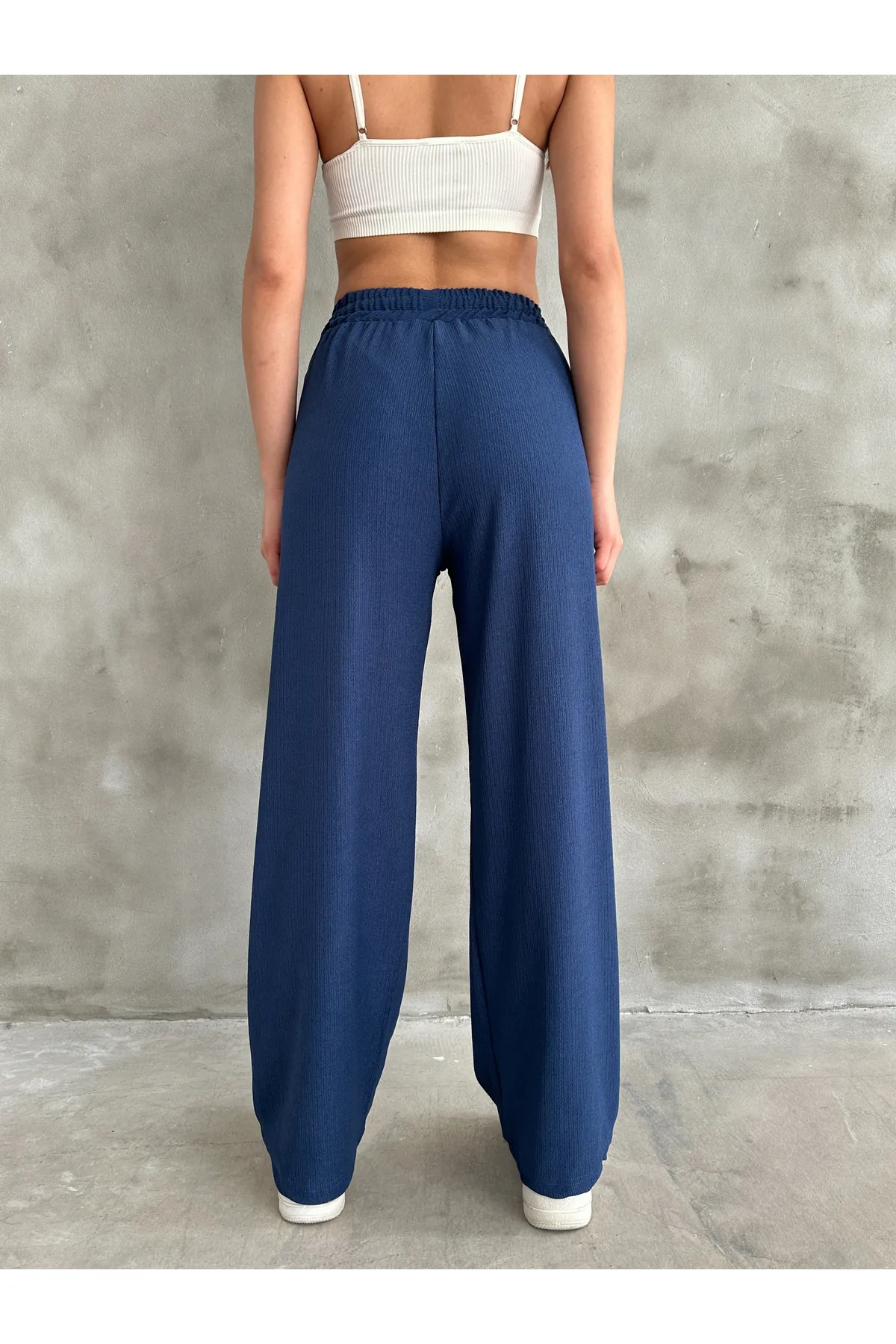 BEJNA  Marineblaue Palazzo-Hose für Damen – elastischer Bund