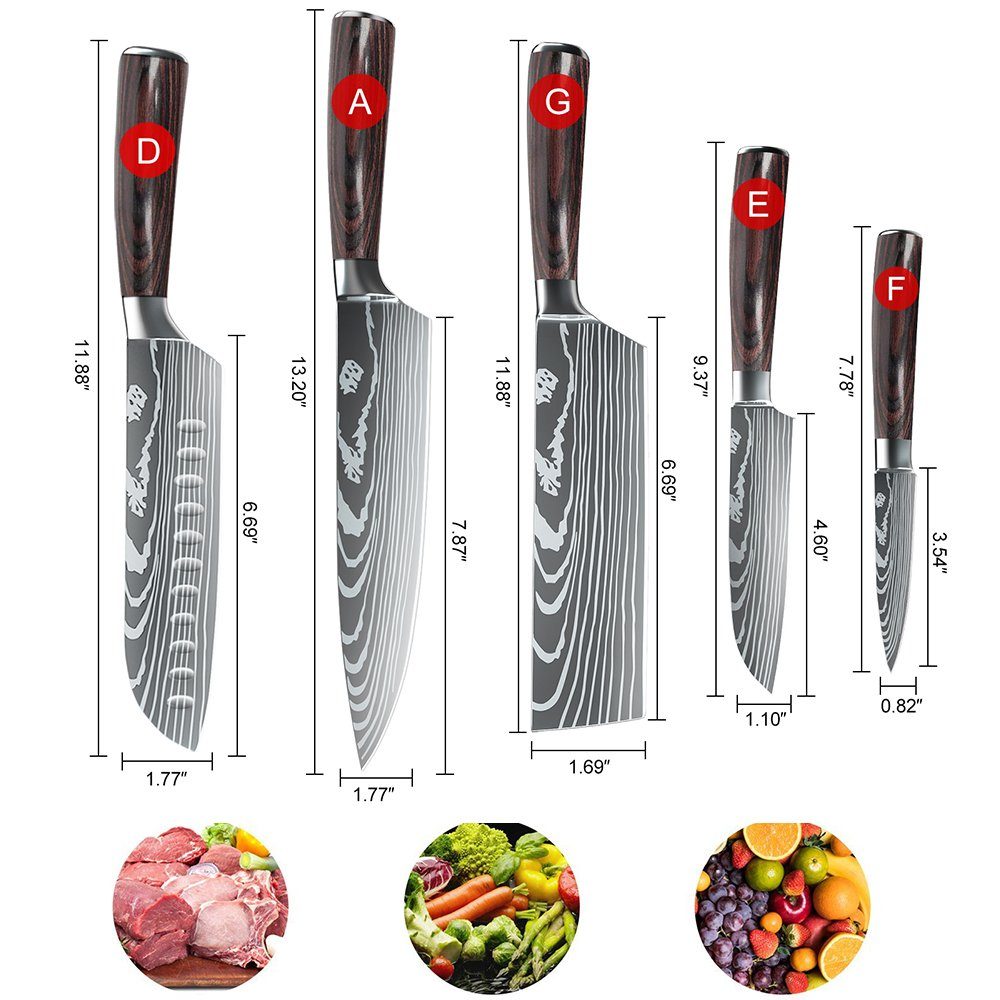 MDHAND Messer-Set Professionelles Küchenmesser (5-tlg), Mit Messerscheide