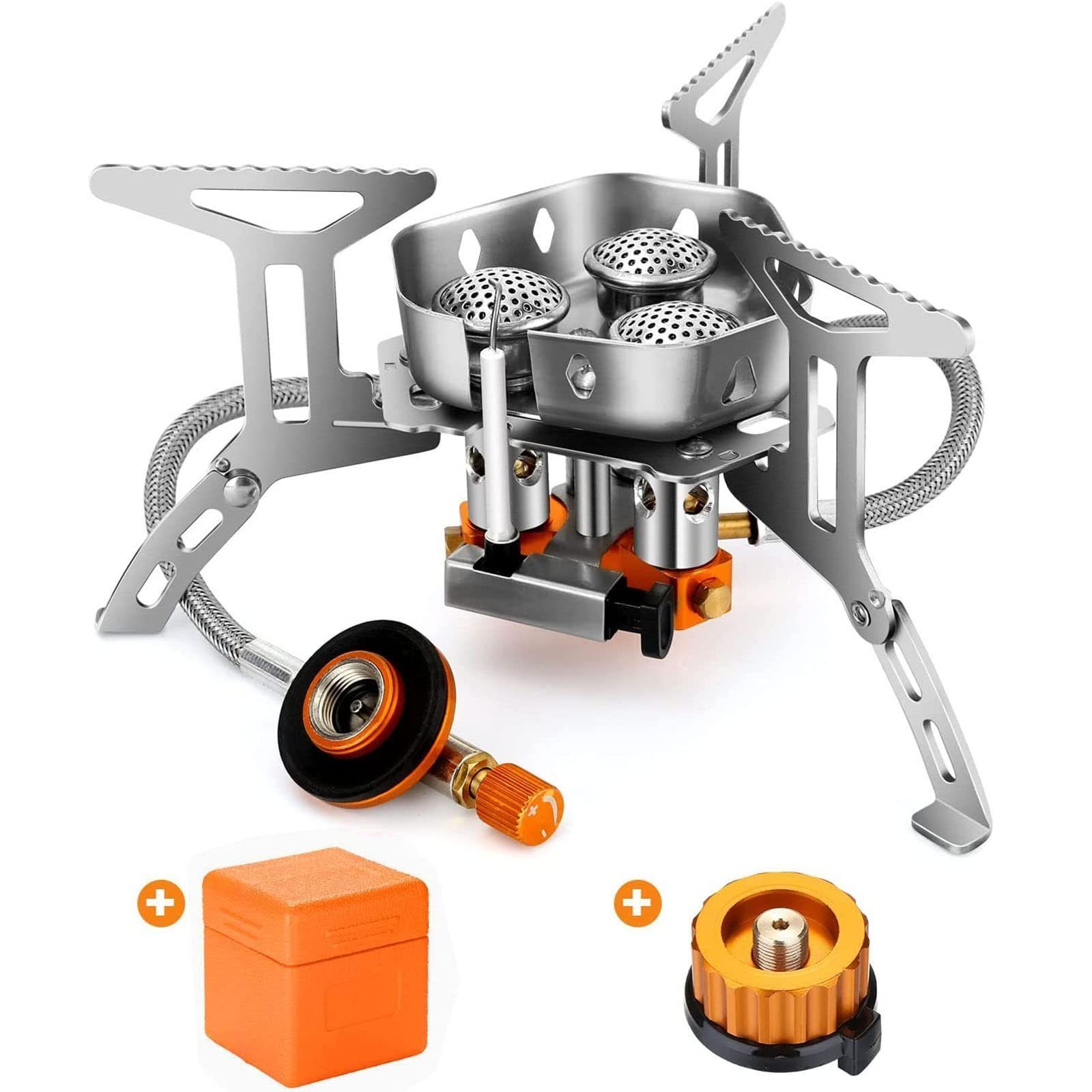 Haiaveng Gaskocher Campingkocher 6800W Gaskocher mit Piezozündung Adapter, Klein Faltbar Camping Gaskocher für Camping Picknick