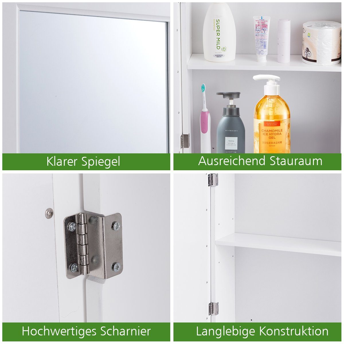 COSTWAY Badezimmerspiegelschrank mit Spiegel&Einzeltür, 50x16x66cm